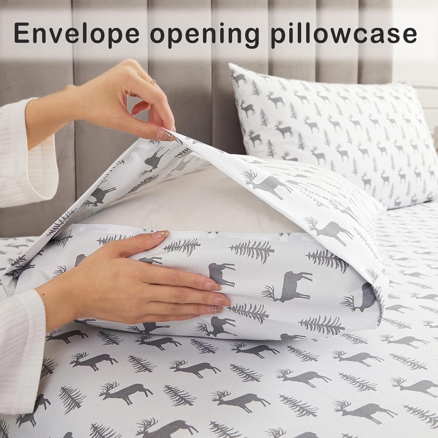 Mooreeke Sábanas navideñas de bolsillo profundo para cama Queen  Sábanas suaves de Navidad Queen  4 piezas de sábanas de microfibra cepillada Queen