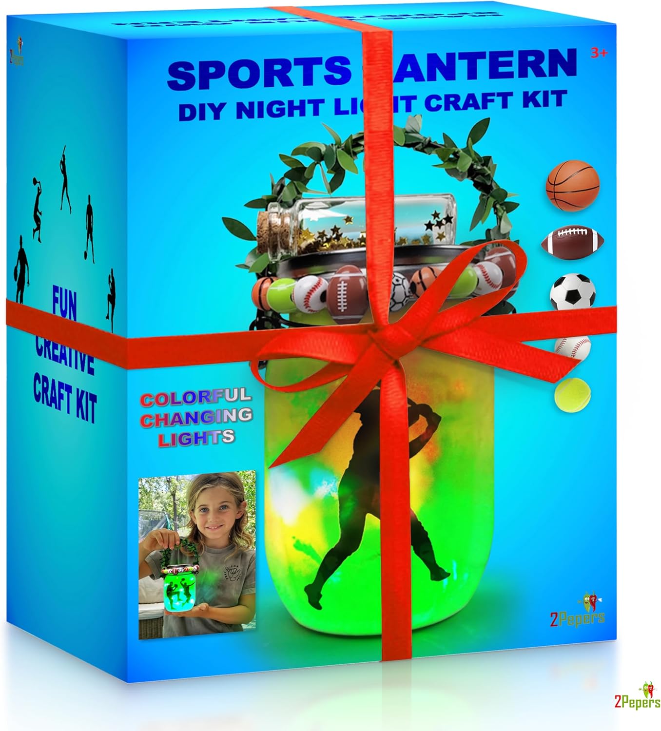 Haz tu propio tarro de farol deportivo con luz nocturna para niños y niñas, fútbol, fútbol, baloncesto, tenis y béisbol para niños, kit de arte de