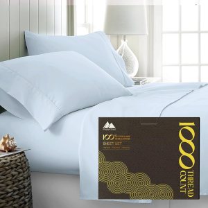 Mayfair Linen Sábanas 100% de algodón egipcio, tamaño California King, 1000 hilos, 4 piezas, color azul claro, para cama de tamaño California King, Mayfair Linen Sábanas 100% de algodón egipcio, tamaño California King, 1000 hilos, 4 piezas, color azul claro, para cama de tamaño California King,