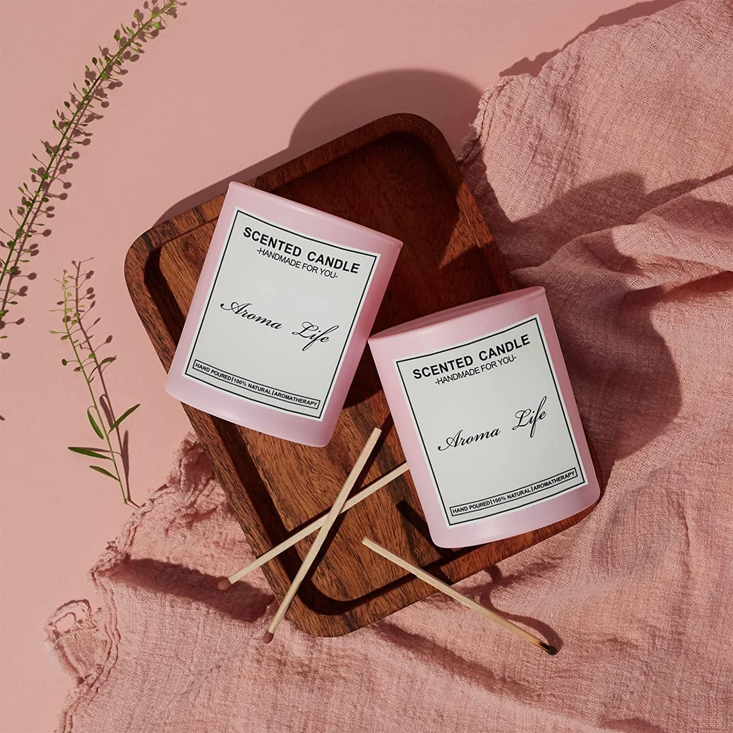 Creahaus Paquete de 16 tarros de vela gruesos de 10 onzas con tapas de bambú para hacer velas, recipientes de vela de vidrio vacío rosa a granel y