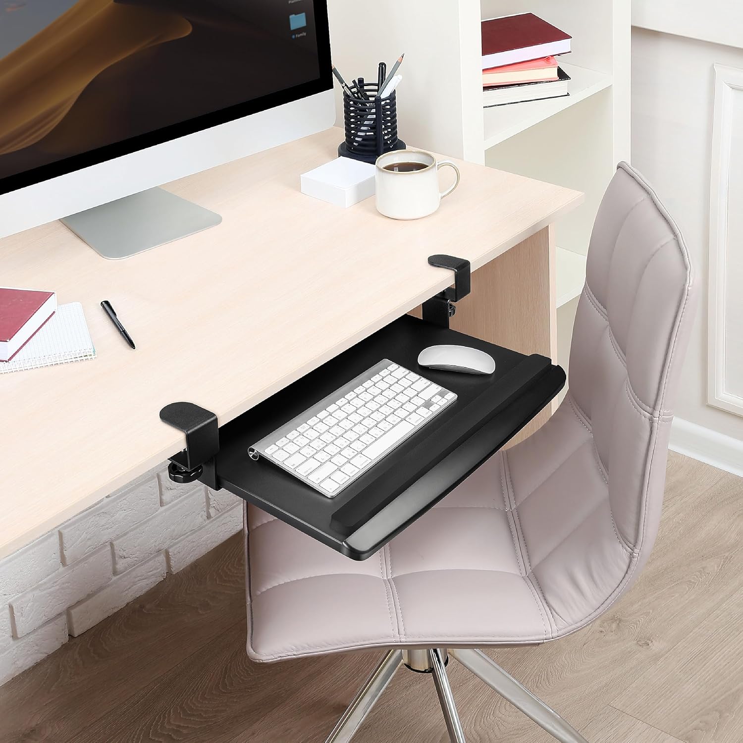 EHO Bandeja de teclado ajustable retráctil con abrazadera, bandeja ergonómica para teclado debajo del escritorio, fácil instalación sin
