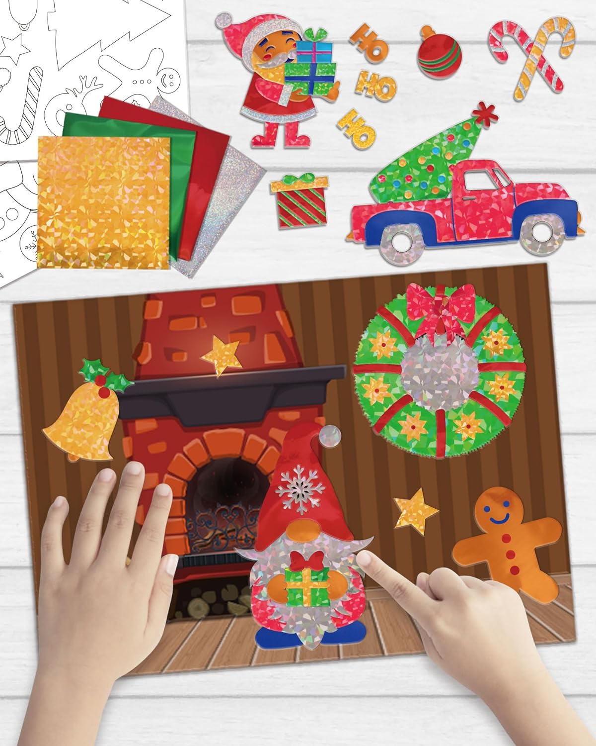 GYGOT Manualidades navideñas para niños, kit de arte divertido de papel de aluminio de Navidad de 4 a 8 años, Navidad, sin ensuciar, actividad