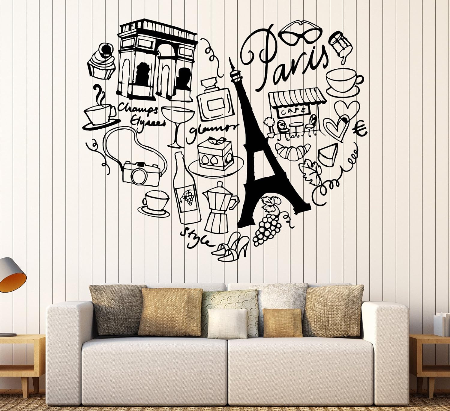 Vinilo París Francia Corazón Viaje Torre Eiffel Amor Romance Pegatinas Decoración Grande (1144ig) Negro