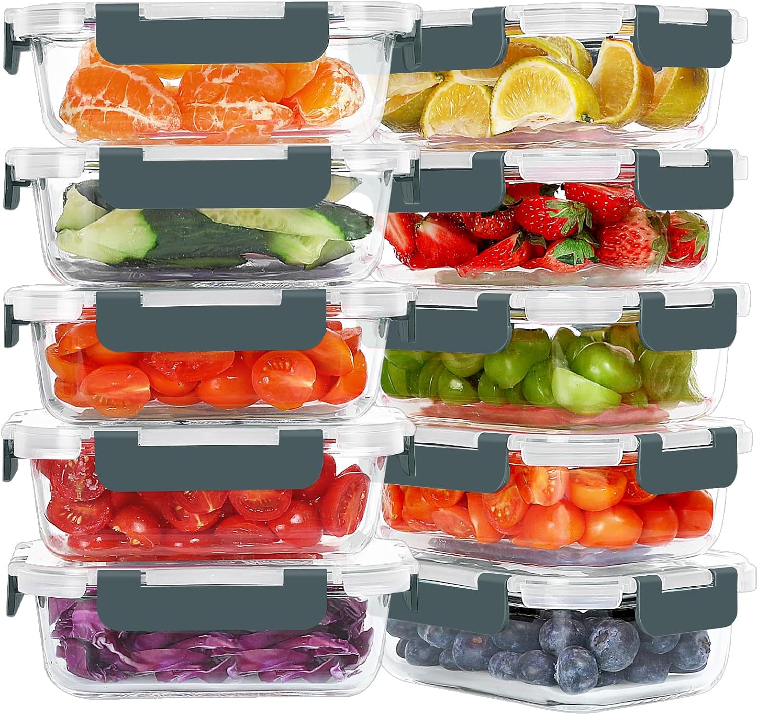 10 paquetes de recipientes de vidrio de 22 onzas para preparación de comidas, recipientes de almacenamiento de alimentos de vidrio con tapas,