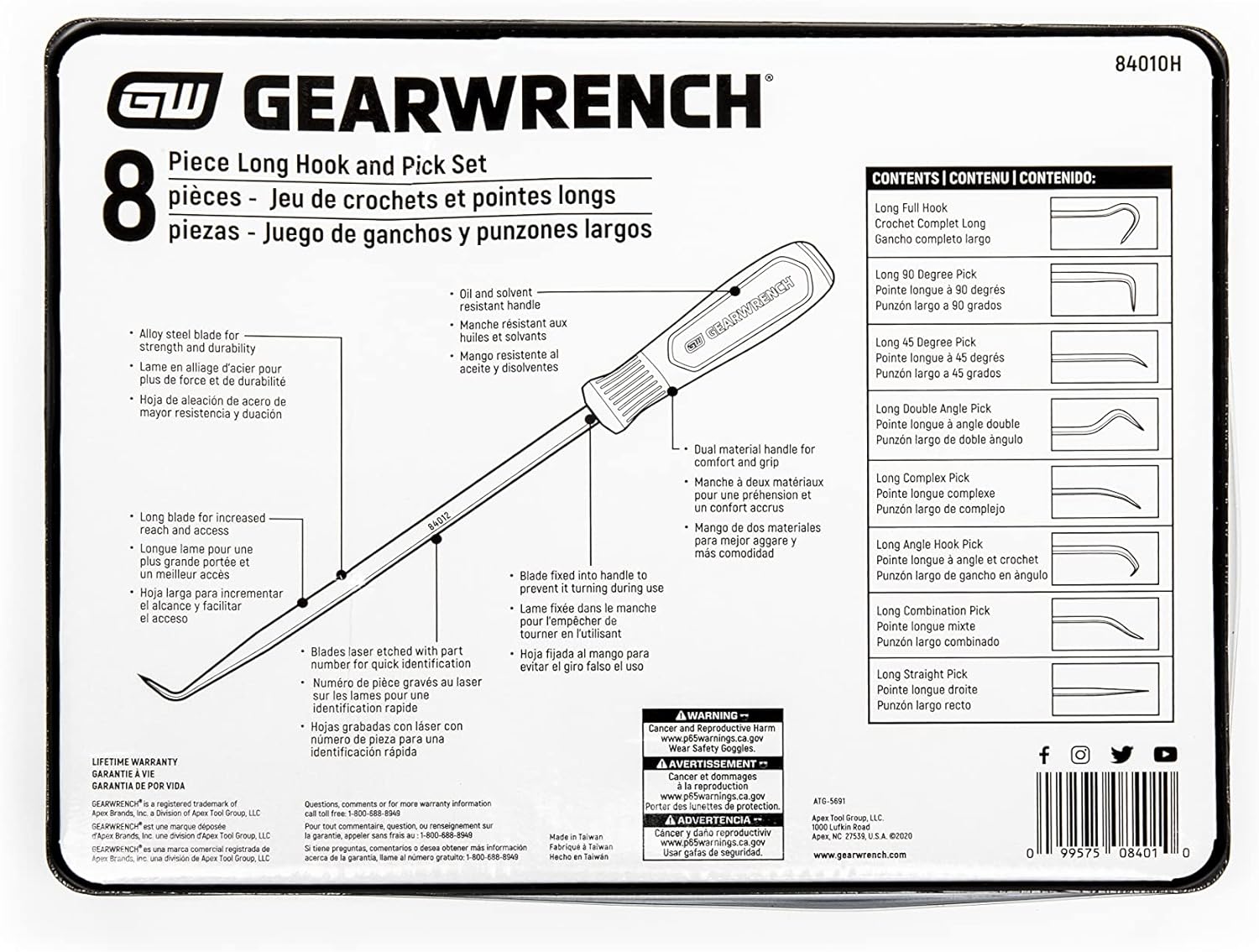 GEARWRENCH Juego de 8 ganchos largos y púas – 84010H