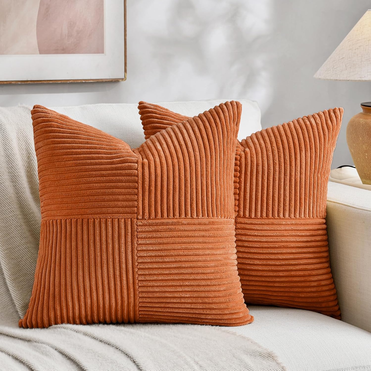Fancy Homi – 2 fundas decorativas para cojín cuadrado y grande de pana suave y diseño de retazos para sala y cama, decoración bohemia de casa de