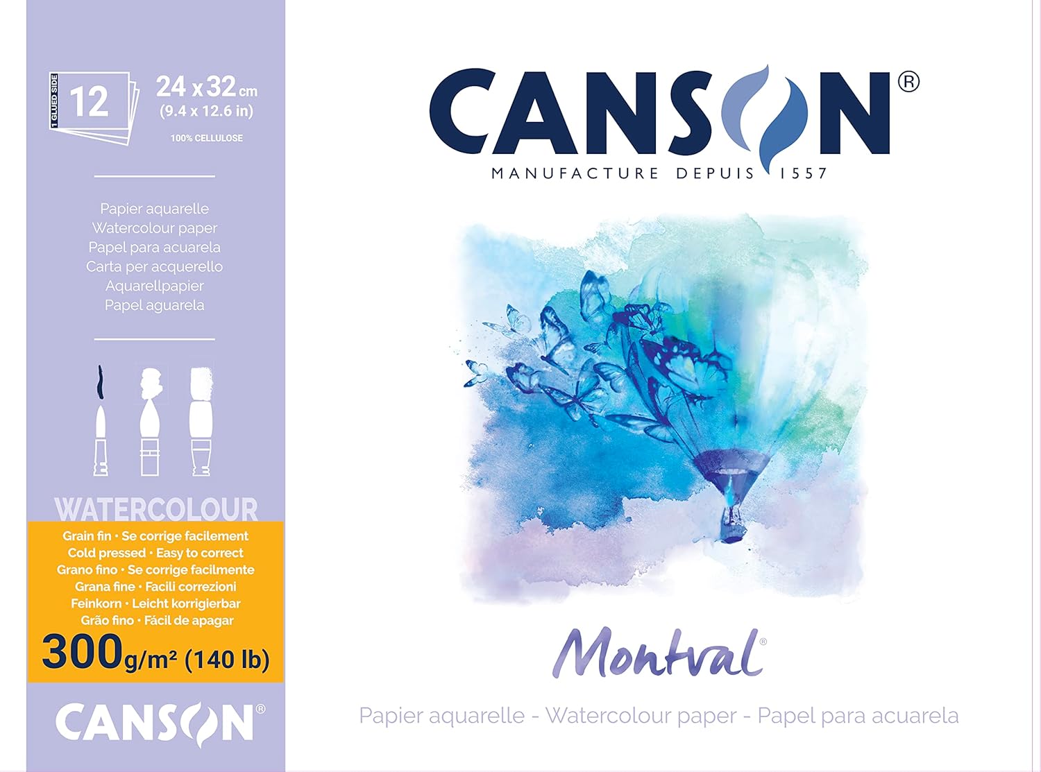 Canson Montval – Bloc de papel de práctica de acuarela de 10.58 ozm, incluye 12 hojas, tamaño 9.4×12.6 in, blanco natural y prensado en frío (no)