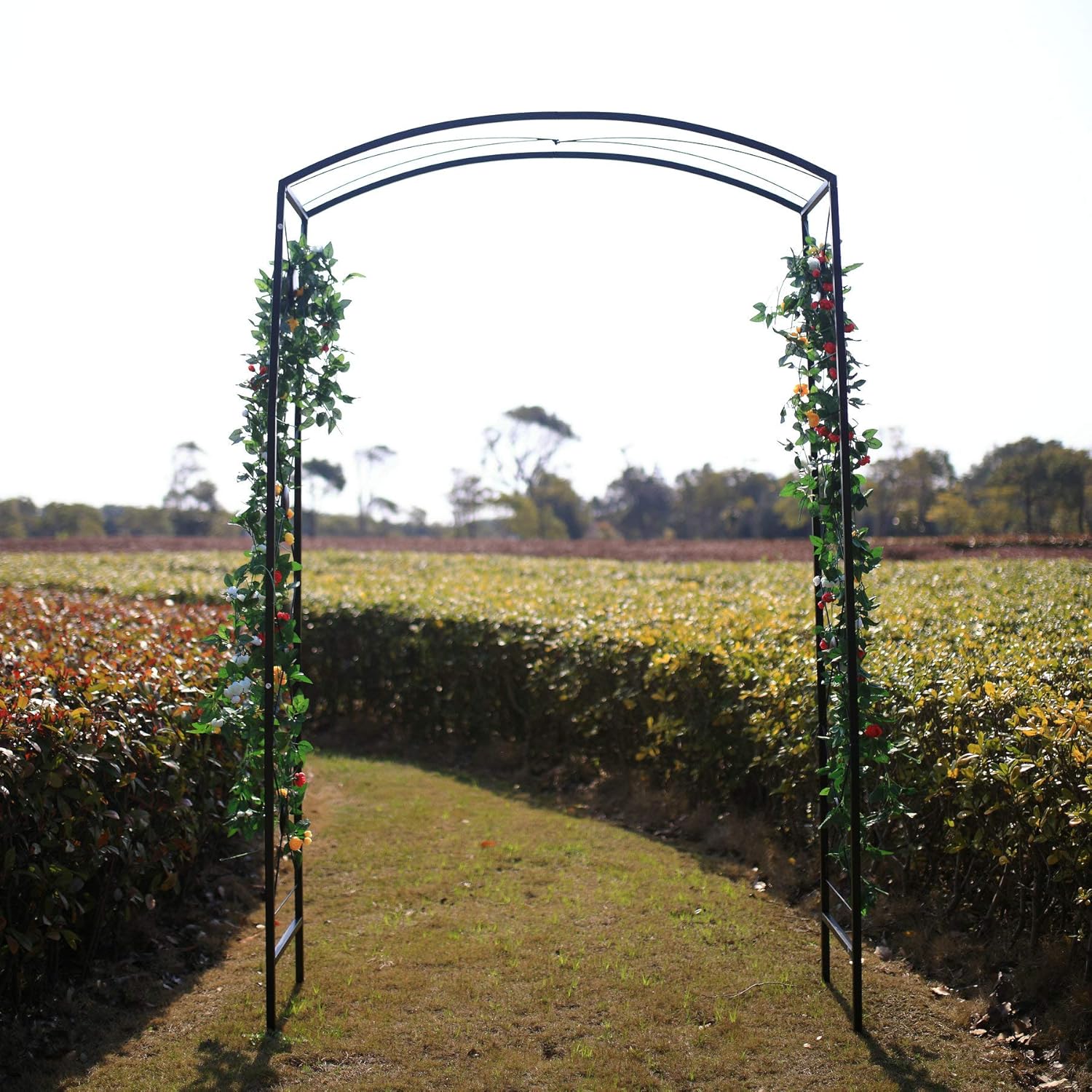 Arco de jardín de acero, 7 pies 6 pulgadas de alto x 4 pies 7 pulgadas de ancho, cenador de jardín para varias plantas trepadoras, jardín al aire
