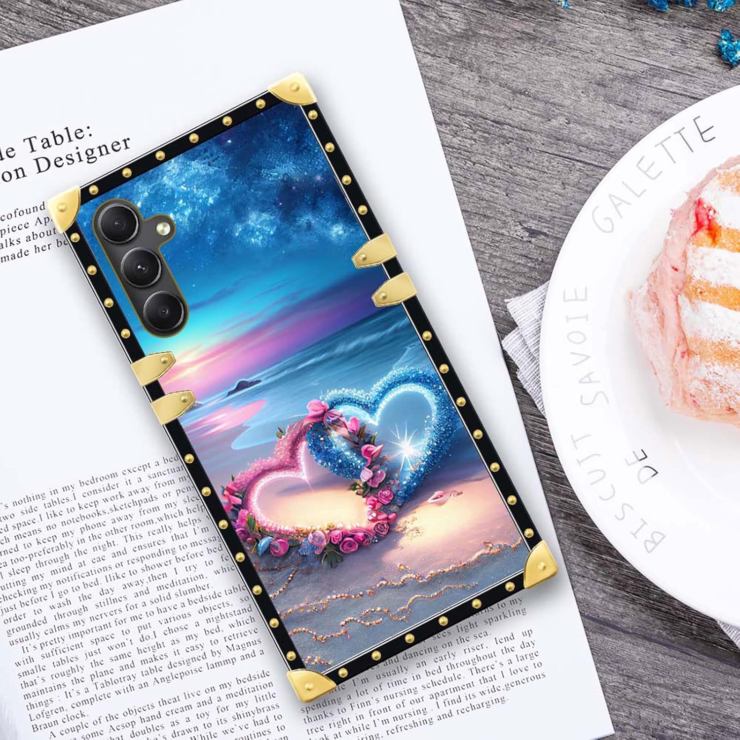 DAIZAG Funda compatible con Samsung Galaxy A14 5G Romántica Playa Parejas Love Phone Case Golden Square Soft TPU a prueba de golpes Funda protectora