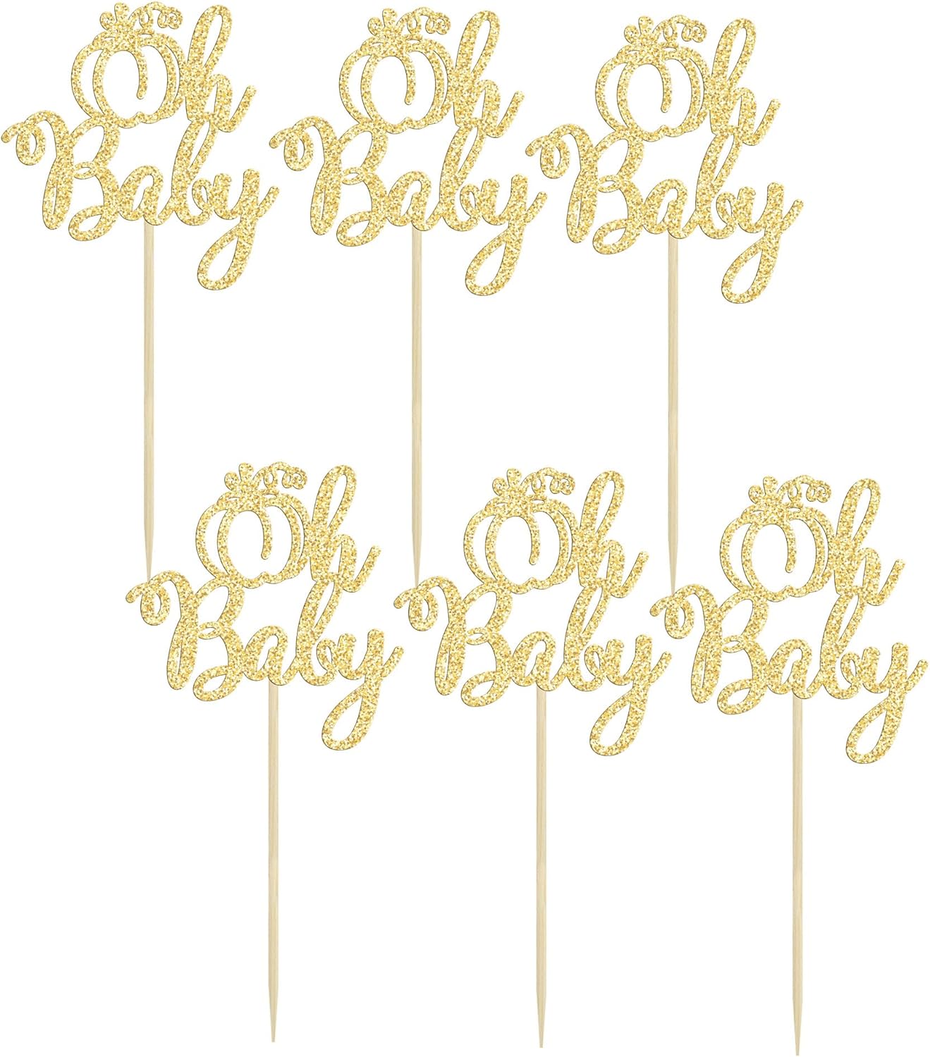 24 piezas de calabaza Oh Baby Cupcake Toppers con purpurina temática de otoño selecciones de cupcakes de calabaza para baby shower, decoración de