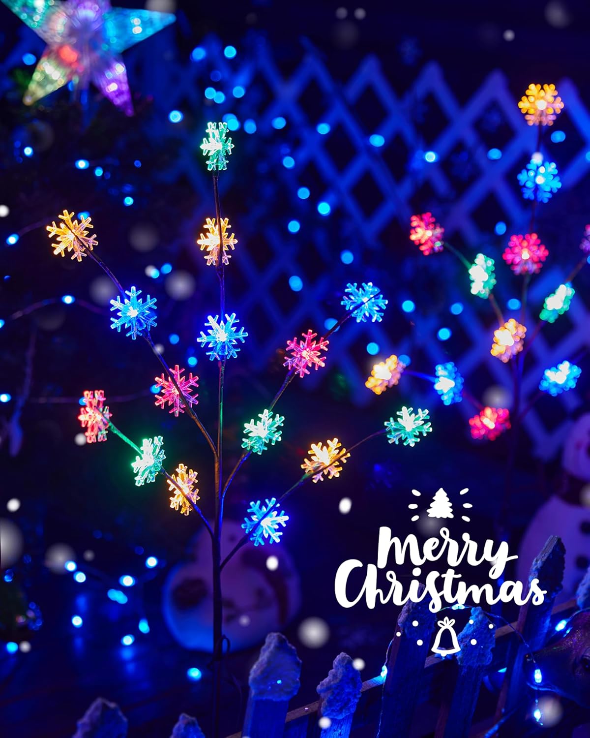 Luces de copo de nieve para exteriores, paquete de 4 luces de Navidad para entrada, árbol al aire libre, decoraciones de Navidad al aire libre,