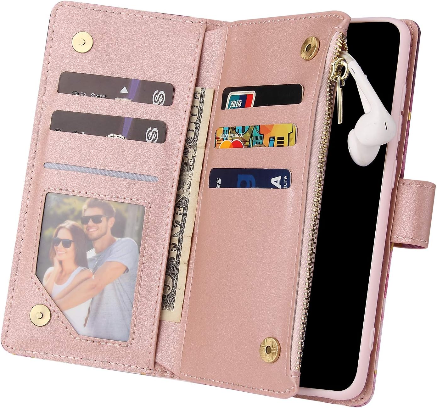 UEEBAI Funda tipo cartera para iPhone 12 Mini de 5.4 pulgadas, piel sintética de alta calidad, cierre magnético, bolsillo con cremallera, ranuras