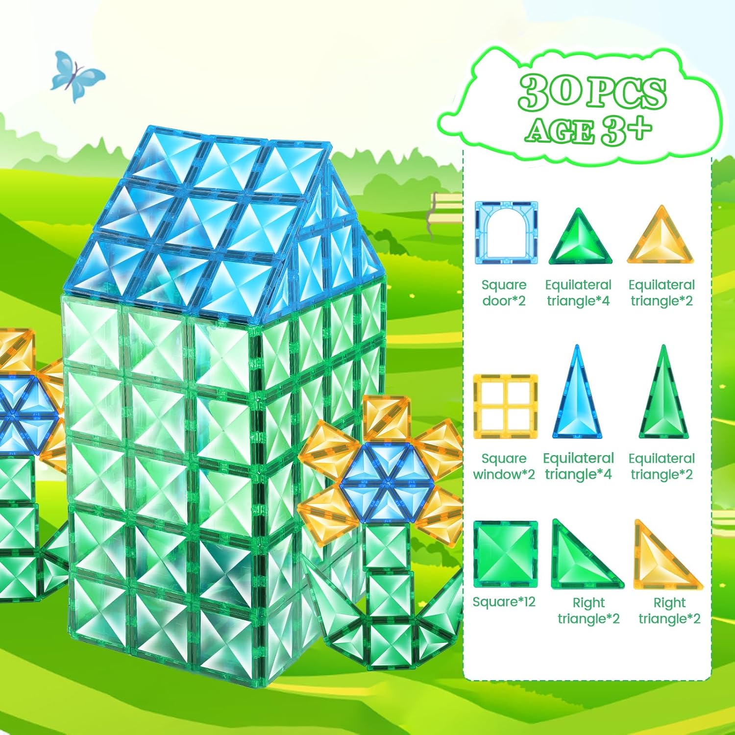 Azulejos magnéticos para niños de 3, 4, 5, 6, 7, 8 años, bloques de construcción magnéticos, juguetes STEM sensoriales Montessor para niños,