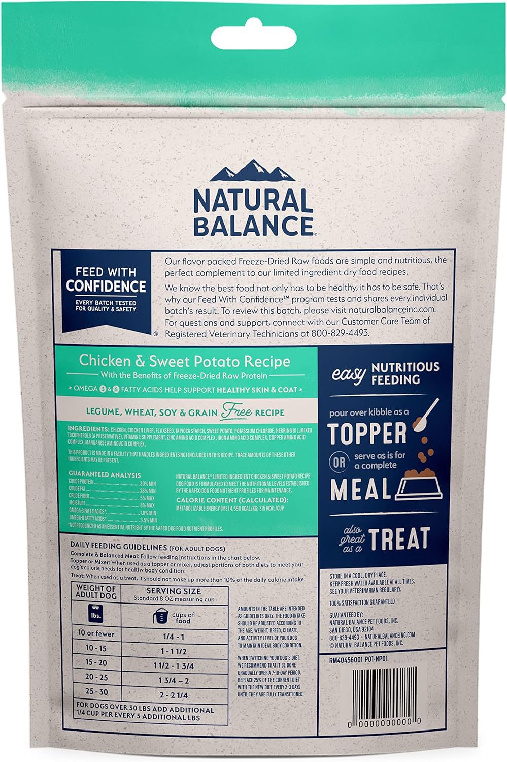 Natural Balance Alimento crudo liofilizado para perros, fórmula para adultos de ingredientes limitados sin granos, ideal como aderezo, golosina o