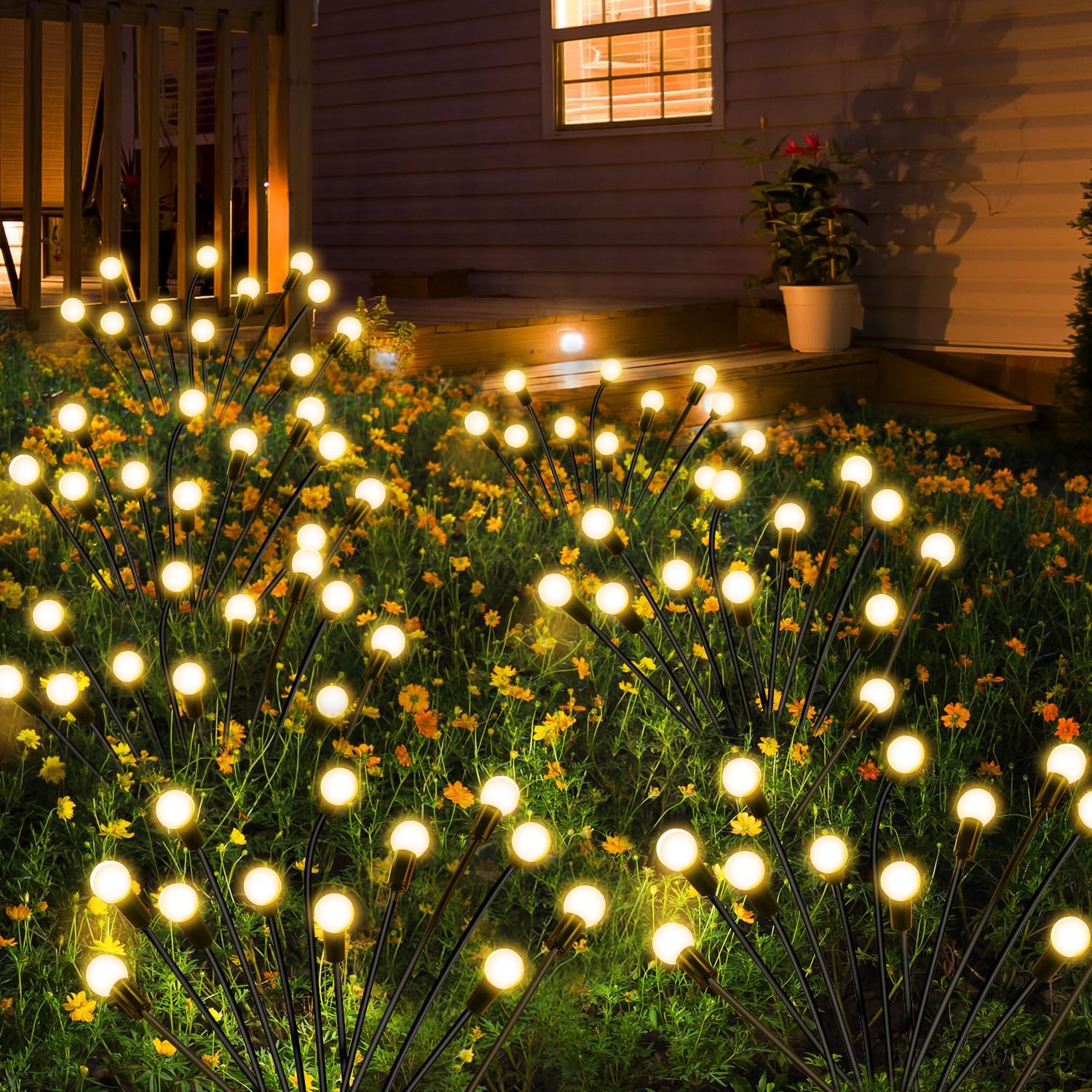 Patiobay Luces solares para exteriores, 4 paquetes de 40 LED (total) luces solares de jardín blancas cálidas, 2 modos, luces solares para