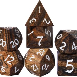 Dados DND de madera, juego de 7 dados poliédricos con caja de hierro, dados RPG D&D hechos con madera para juegos de rol MTG Dungeons and Dragons Dados DND de madera, juego de 7 dados poliédricos con caja de hierro, dados RPG D&D hechos con madera para juegos de rol MTG Dungeons and Dragons