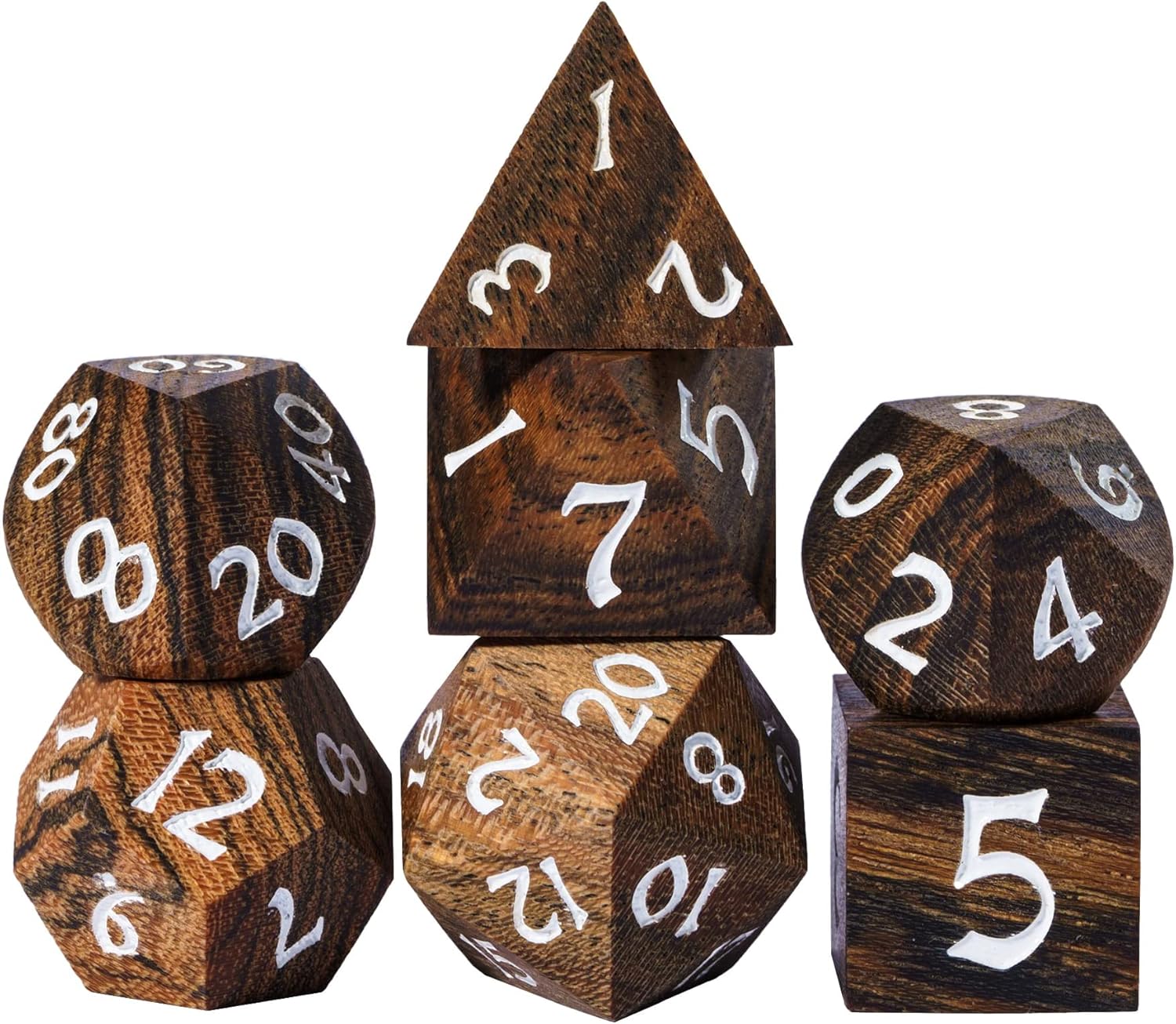 Dados DND de madera, juego de 7 dados poliédricos con caja de hierro, dados RPG D&D hechos con madera para juegos de rol MTG Dungeons and Dragons