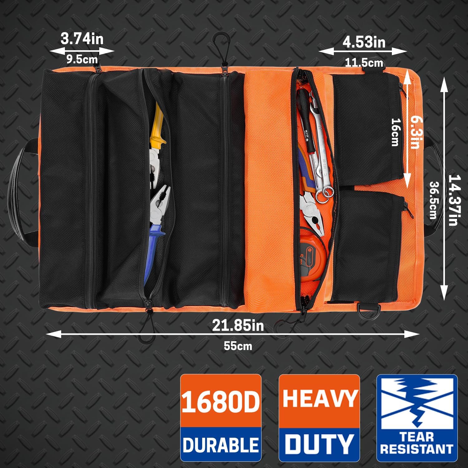 WISEPRO Bolsa enrollable para herramientas, bolsa enrollable de herramientas resistente con 3 bolsas desmontables, bolsas de rollo de herramientas