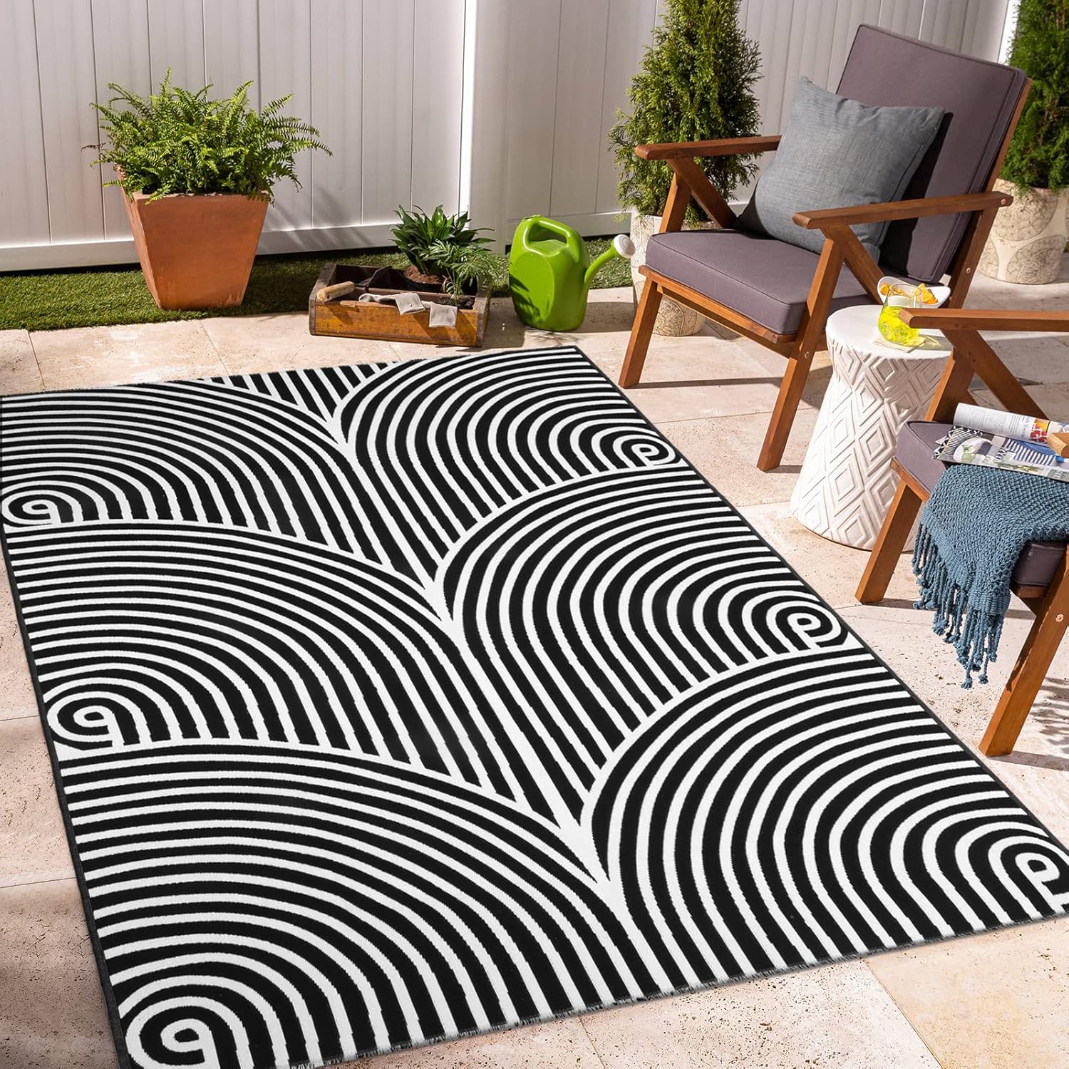Tiffasea Alfombra para exteriores de 4 x 6 pies, lavable, pequeña, para porche, color blanco y negro, alfombra tejida de algodón, reversible, para