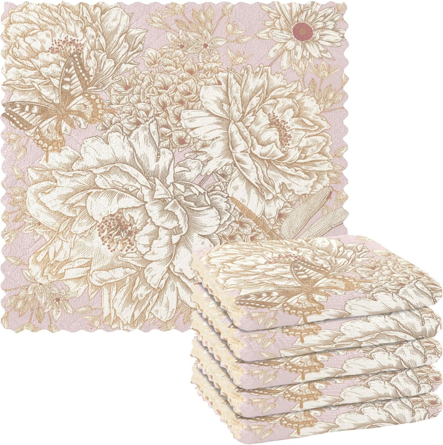 FRODOTGV Butterfly Flowers Pink Set of 6 Absorbent Microfiber Towels for Kitchen Decor Soft Flour Sack Kitchen Towels for Restaurant Oven
