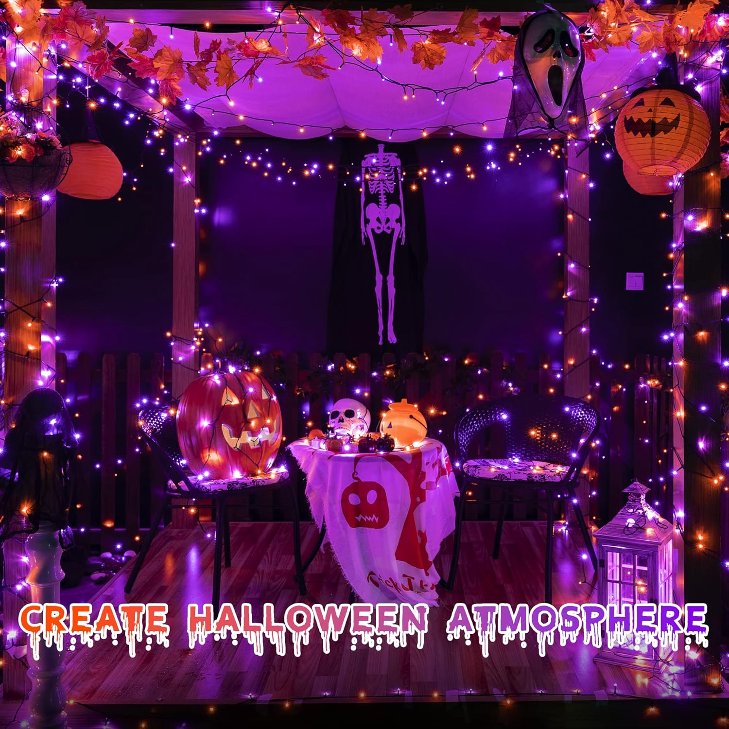 Ccinny 240 luces LED de Halloween de 78 pies con memoria, 13 modos de luces impermeables de Halloween al aire libre con temporizador, decoraciones