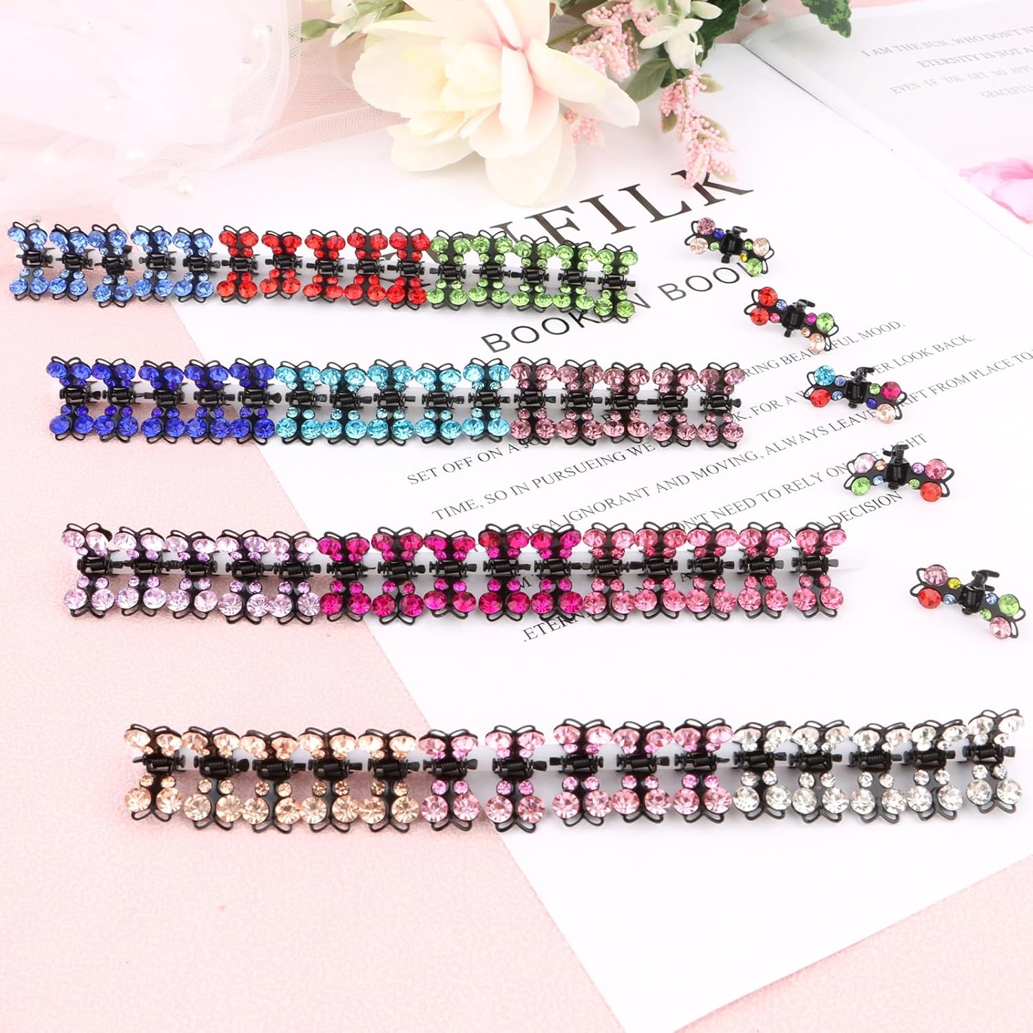 YISSION 65 pinzas para el cabello con diseño de mariposa con diamantes de imitación, lindas horquillas decorativas para el cabello de boda,