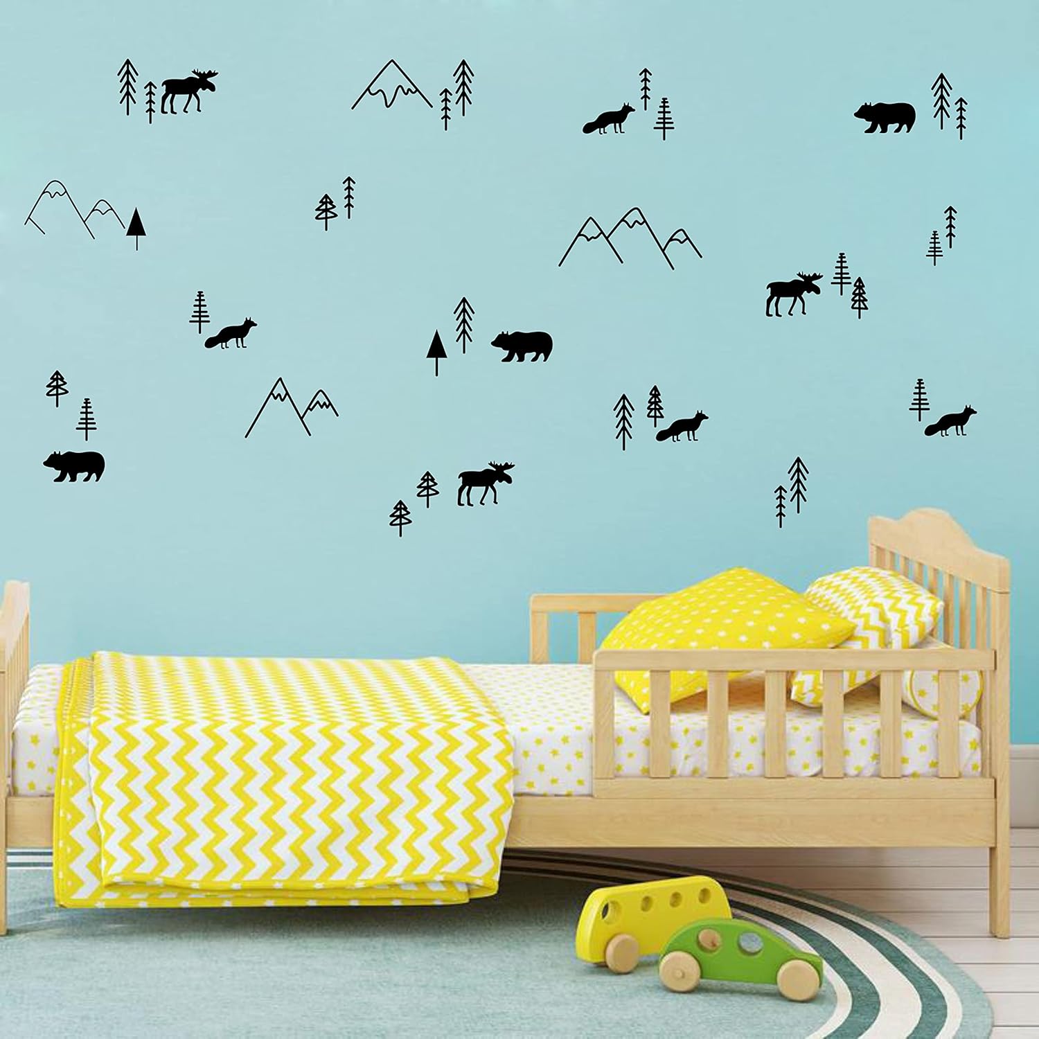 Calcomanías de pared de desierto, calcomanías de vinilo de montañas para habitación de niños, decoración de animales del bosque, guardería, bosque,