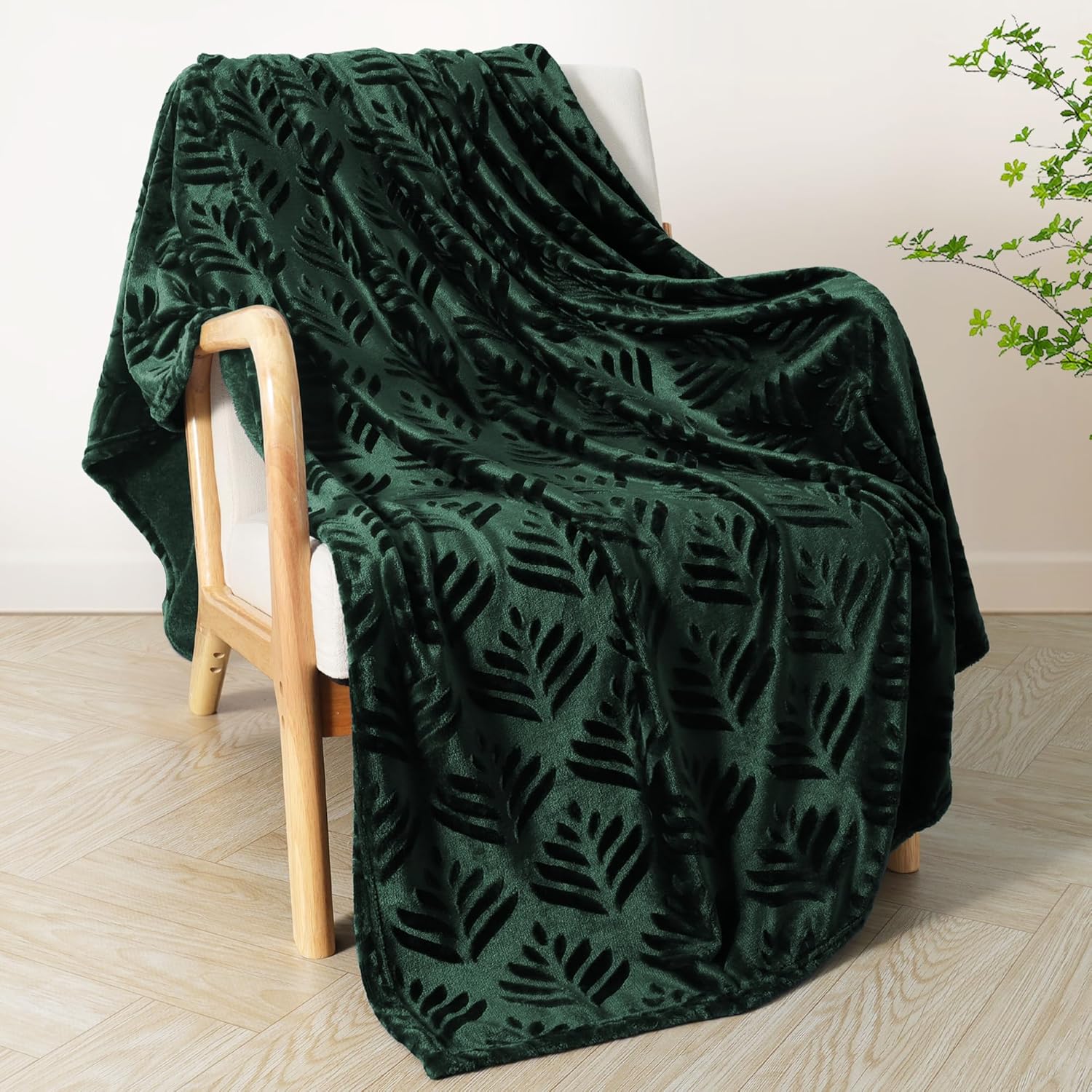 Exclusivo Mezcla Manta de forro polar para sofá, mantas súper suaves y cálidas para otoño e invierno, manta mullida y ligera, color verde bosque, 50