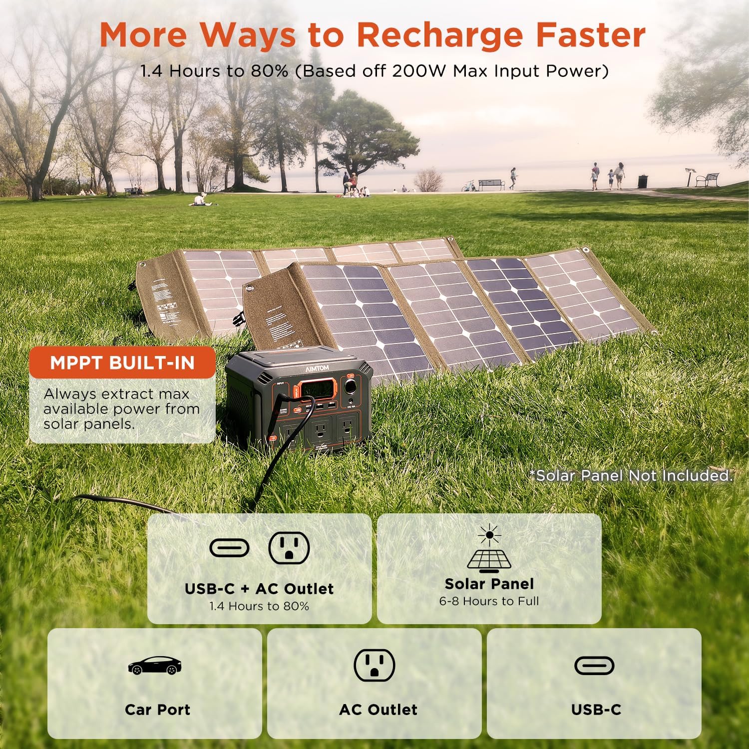 Estación de energía portátil Rebel400, 3 salidas de CA de 440 W (sobretensión de 800 W), LED de 4 modos, USB, CC, tipo C, generador solar de batería