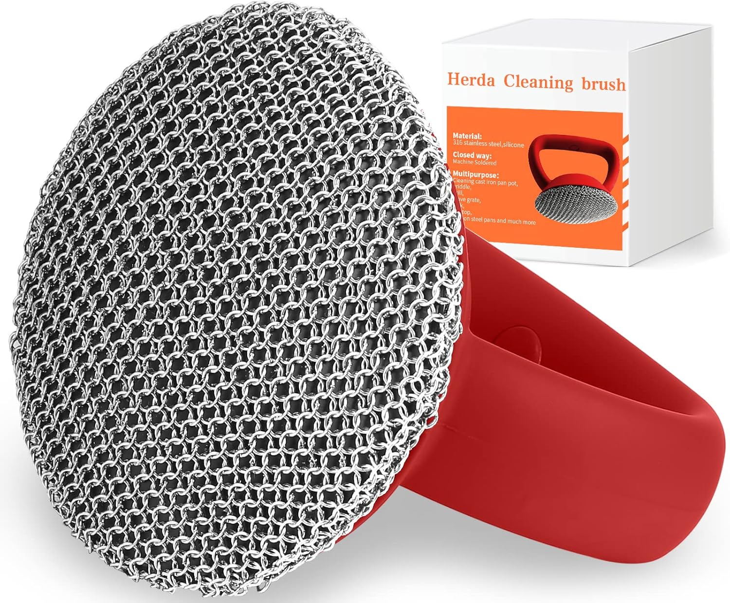 Cepillo limpiador de hierro fundido con mango resistente, cepillo de limpieza de correo de cadena fina soldada de 0.118 pulgadas (0.118 in), cepillo