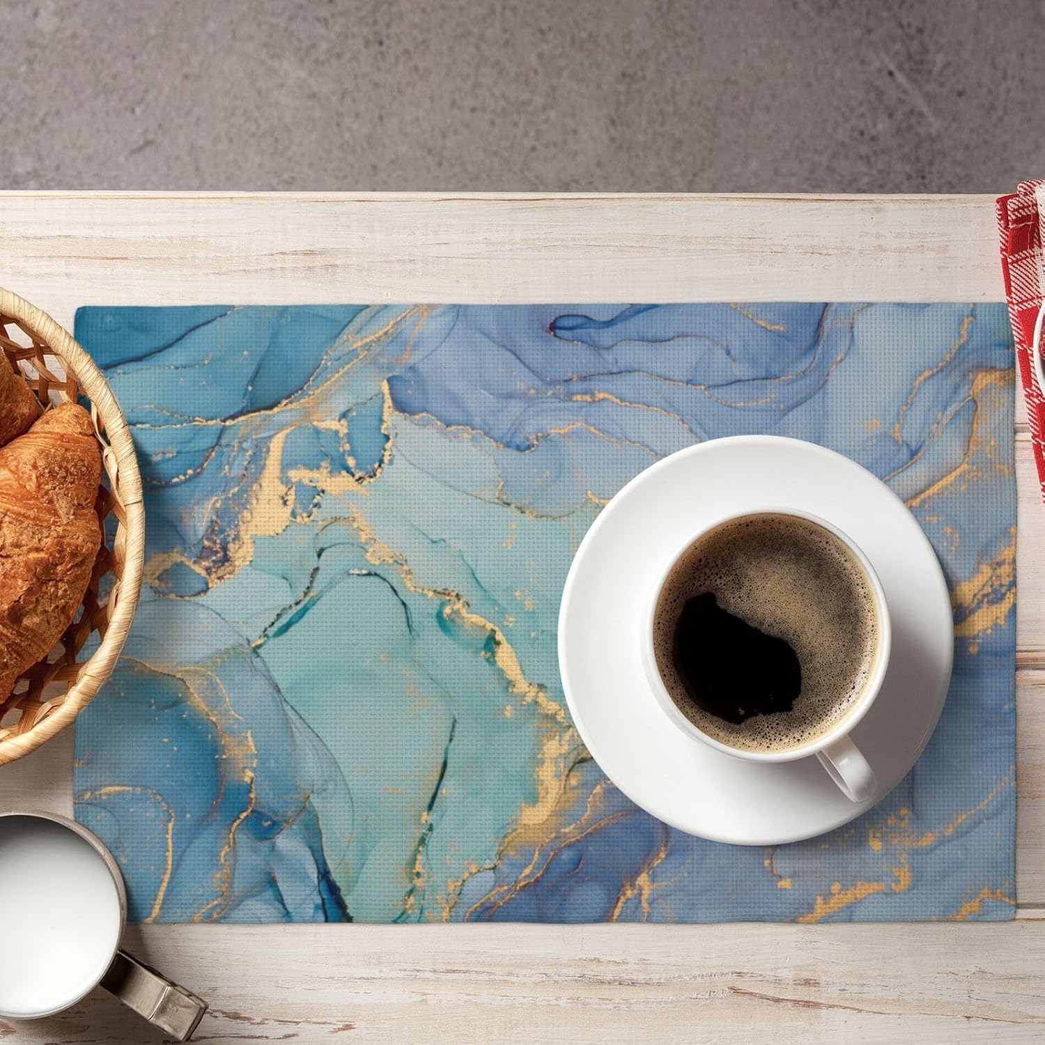 Juego de 4 manteles individuales con estampado de mármol, lavables de lino, para decoración de mesa de cocina, comedor