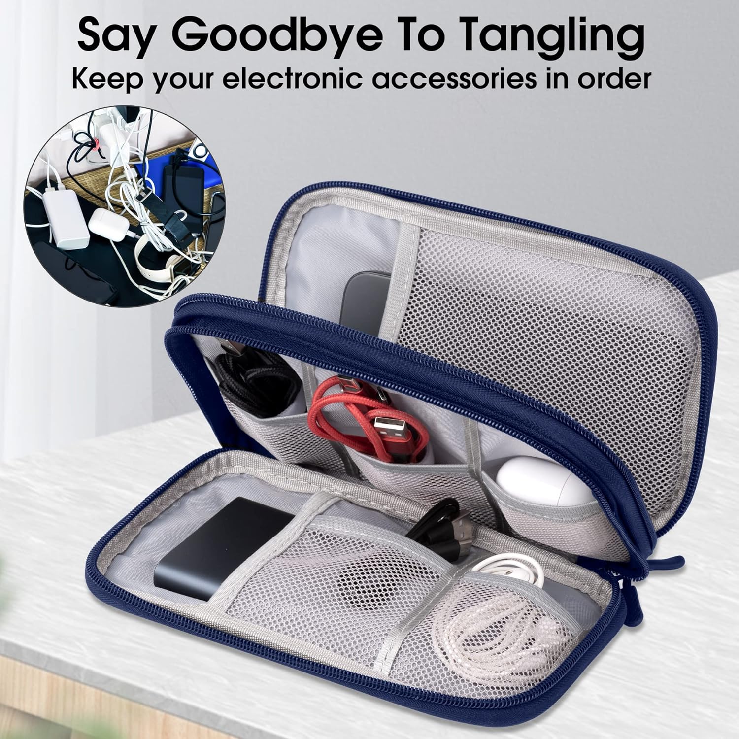 Arae Organizador electrónico, organizador de cables de viaje, bolsa impermeable portátil de doble capa, funda de almacenamiento de accesorios