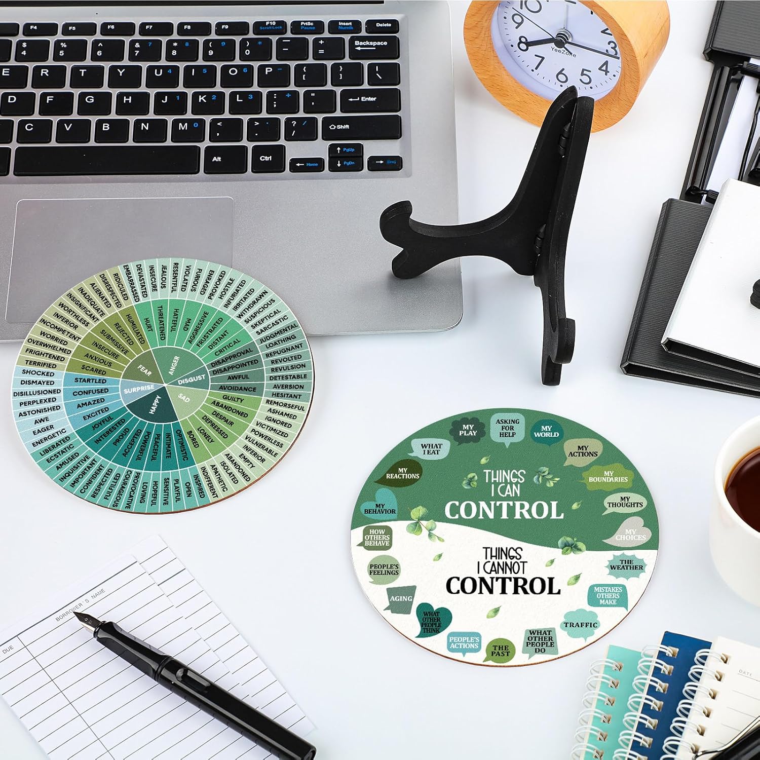 Cosas que puedo controlar – Decoración de escritorio de oficina con base negra, emociones relajantes, tabla de ruedas para decoración de salud