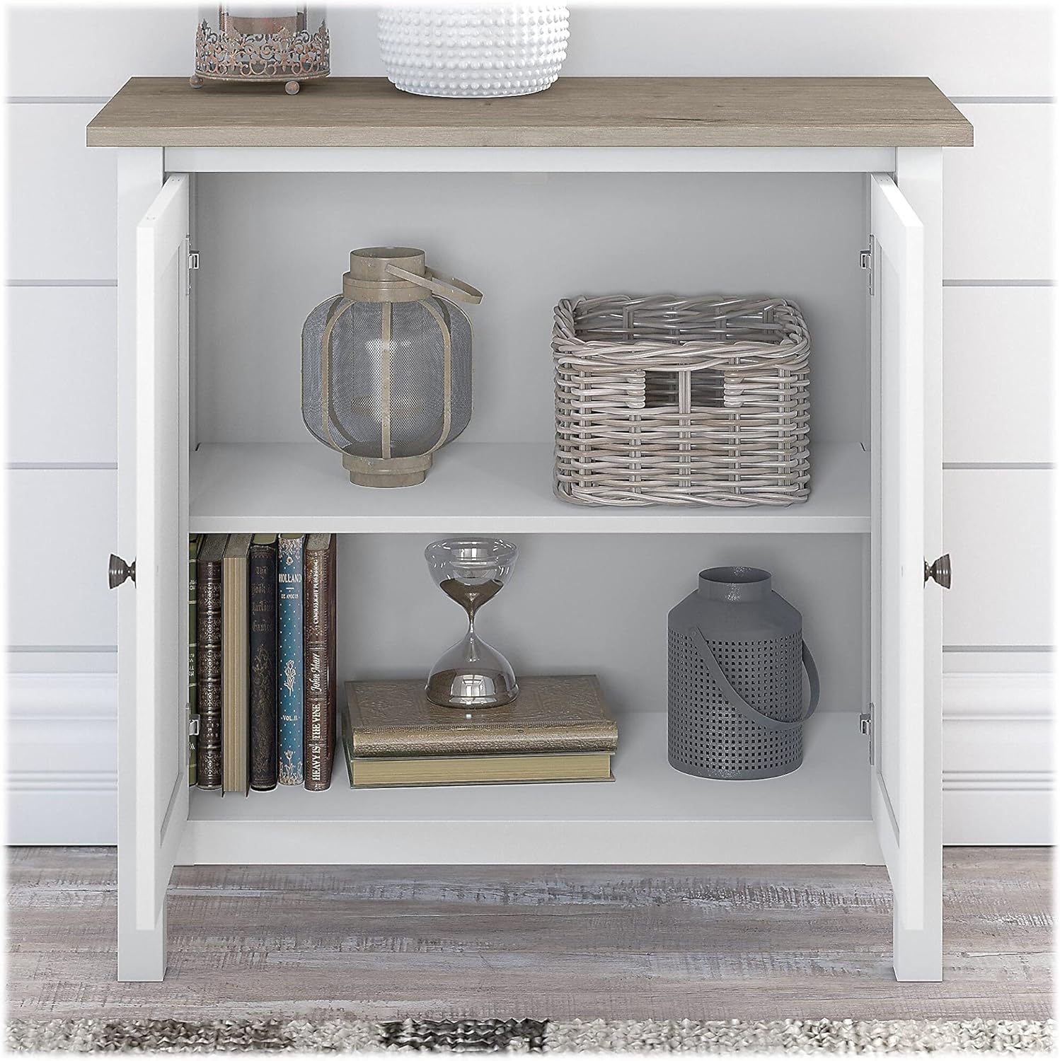 Bush Furniture Mayfield 30, armario de almacenamiento con 2 estantes, blanco purogris Shiplap (MAS131GW2-03)