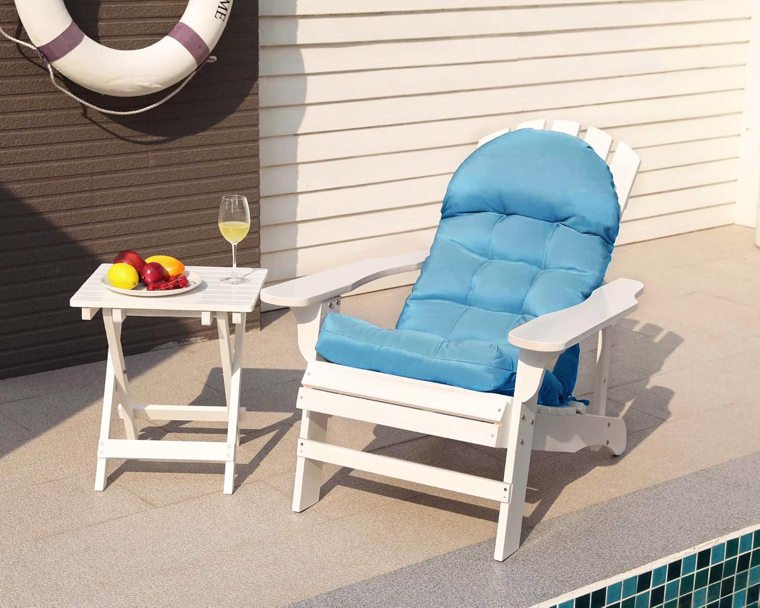 Cojín para silla mecedora, respaldo alto, impermeable, para muebles de exterior, color azul cielo