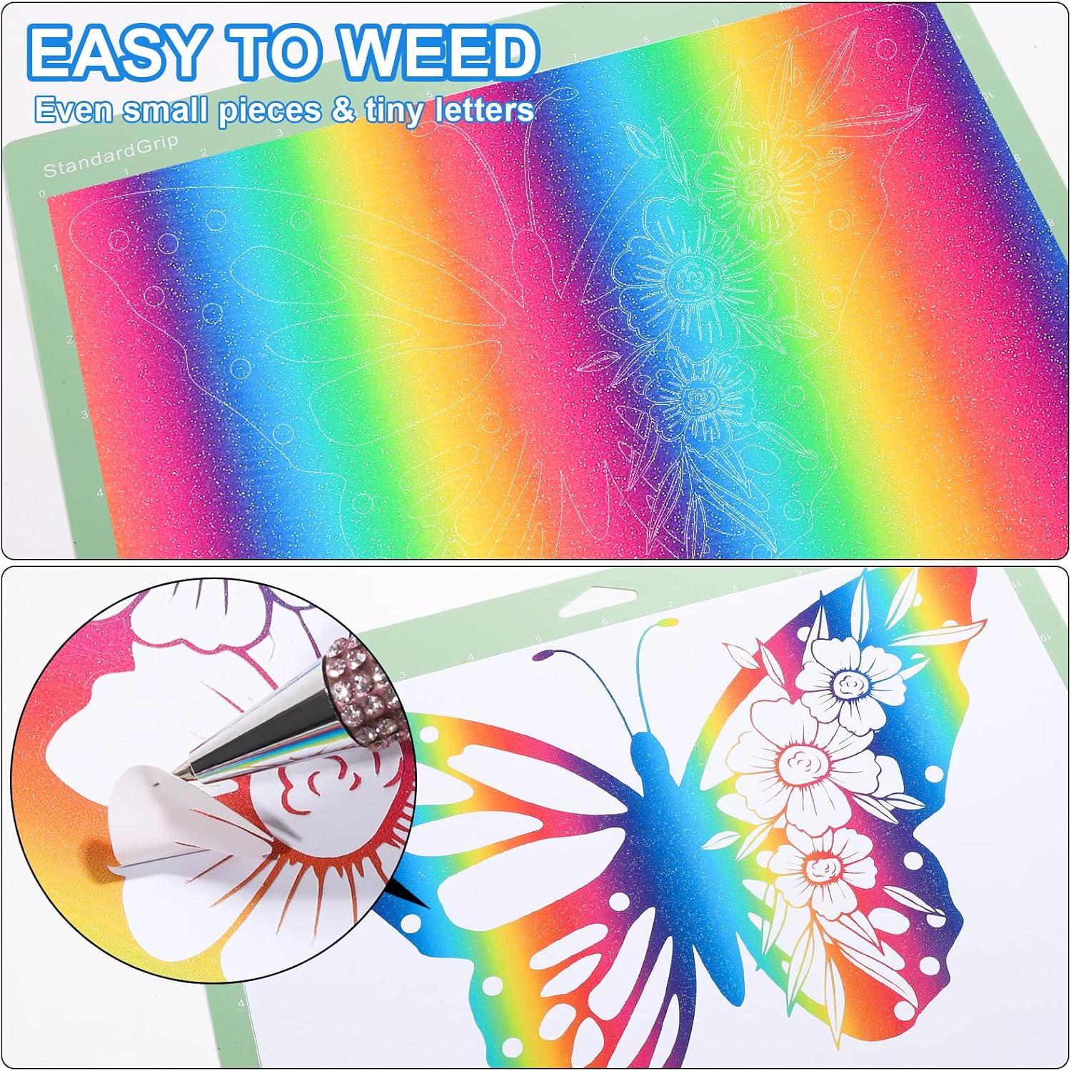 VINYL FROG Rollo de vinilo adhesivo Rainbow Shimmer de 12 x 60 pulgadas, vinilo permanente brillante para Cricut para proyectos de manualidades