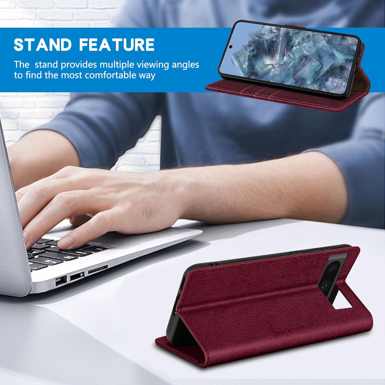 ZZXX Funda tipo cartera para Google Pixel 8 Pro con bloqueo RFID, soporte de ranura para tarjetas, funda protectora de cuero magnético fuerte