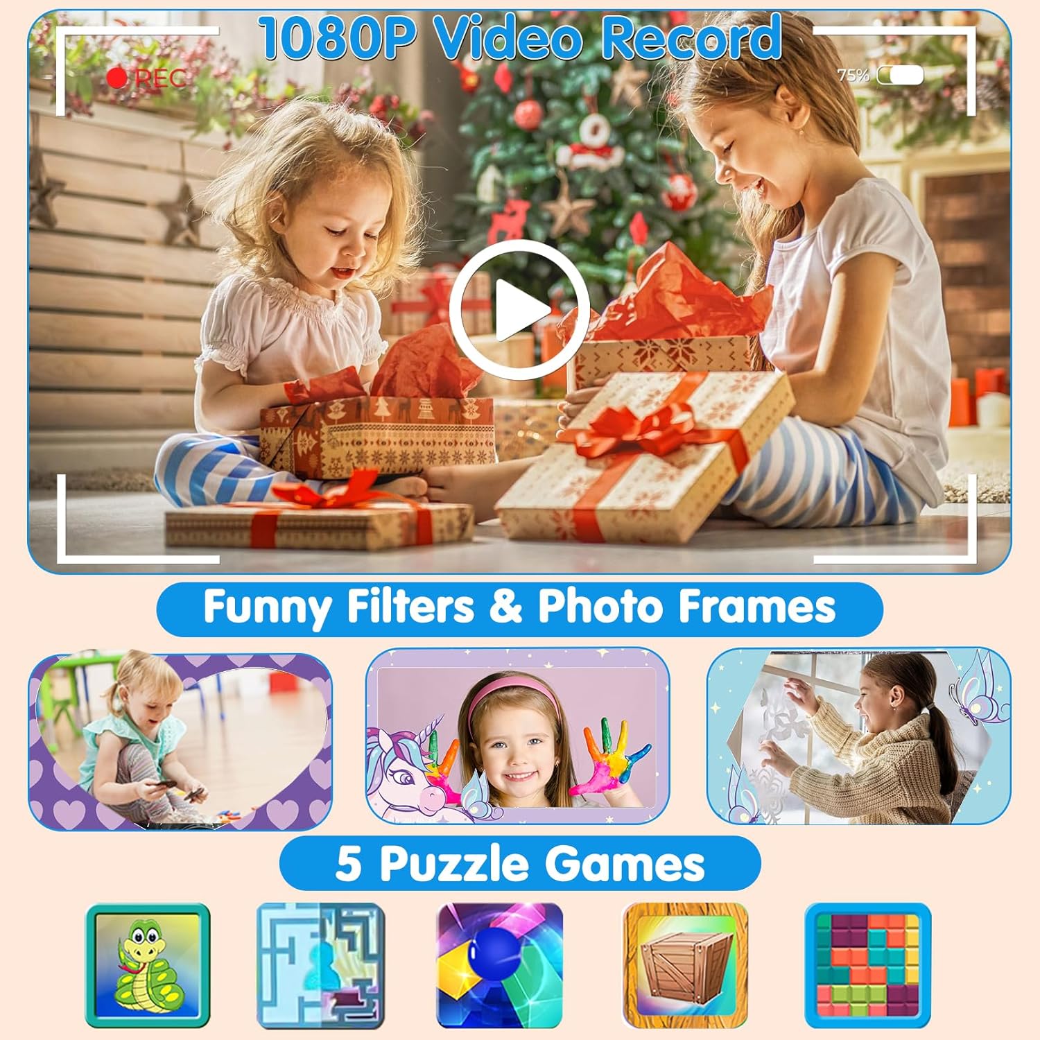 Cámara para niños con impresión instantánea cámaras instantáneas para niños que imprimen fotos, cámara digital para niños, cámara de juguetes 1080P