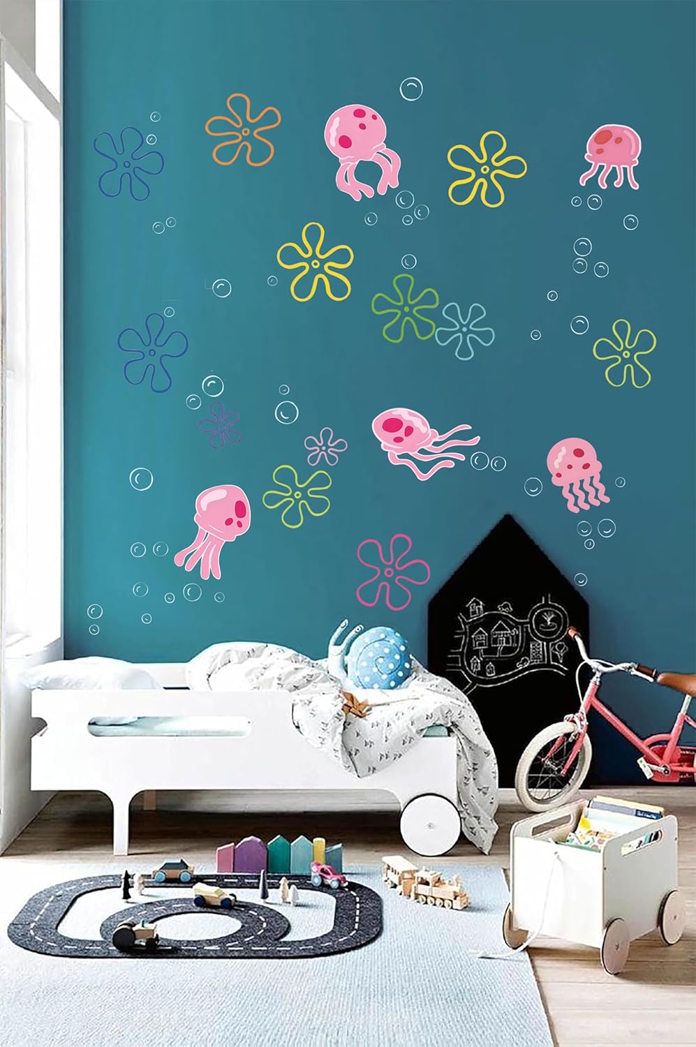 Calcomanías de pared de burbujas de medusas bajo el mar, océano, calcomanías de pared transparentes extraíbles para despegar y pegar, decoración de
