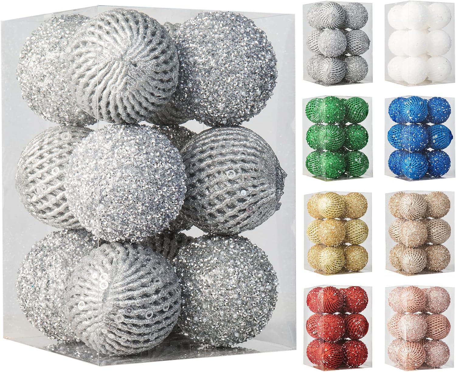 Adornos de bola de Navidad de 3.15 pulgadas, 12 piezas de bolas de lentejuelas con purpurina, bolas para árbol de Navidad, bodas, fiestas,