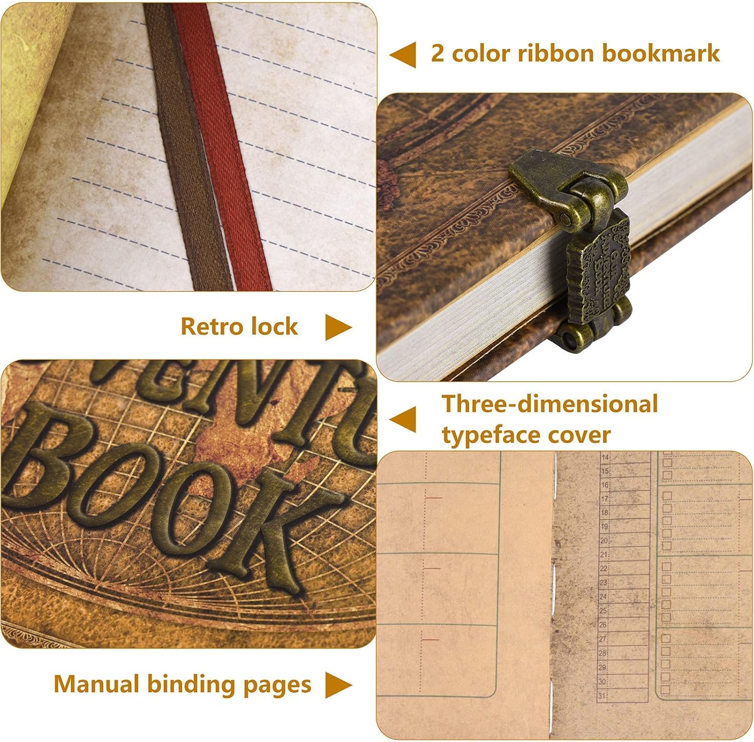 Libro de aventuras, libro de recortes, diario de viaje, libro de fotos con tapa de letras en relieve, álbum de fotos grande hecho a mano para