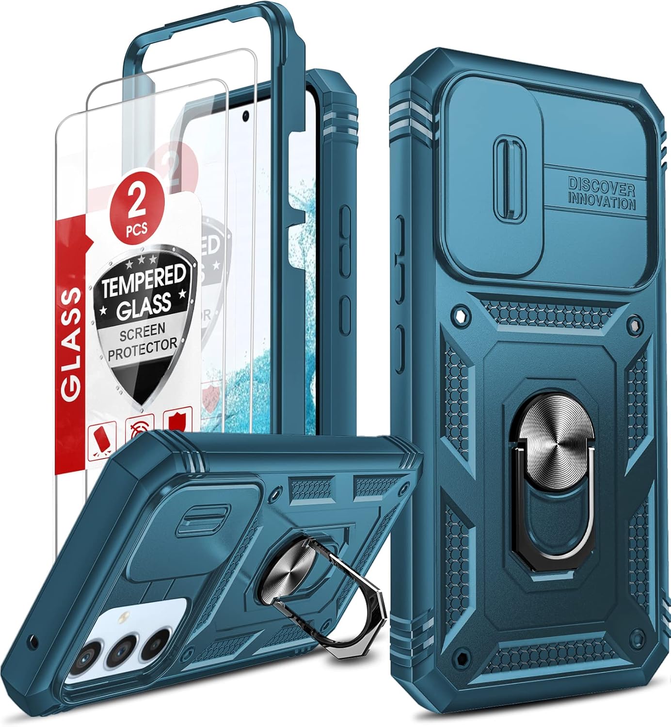 LeYi Funda para Samsung A54 Funda para teléfono Galaxy A54 5G con cubierta deslizante para cámara + 2 protectores de pantalla de vidrio templado,