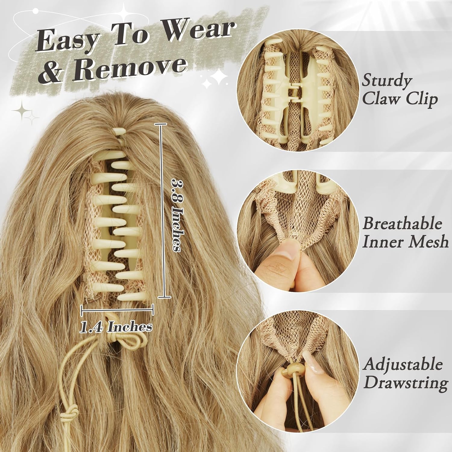 BARSDAR Extensión de cola de caballo rubia, extensiones de cola de caballo con clip de garra de 18 pulgadas para mujer, extensiones de cola de