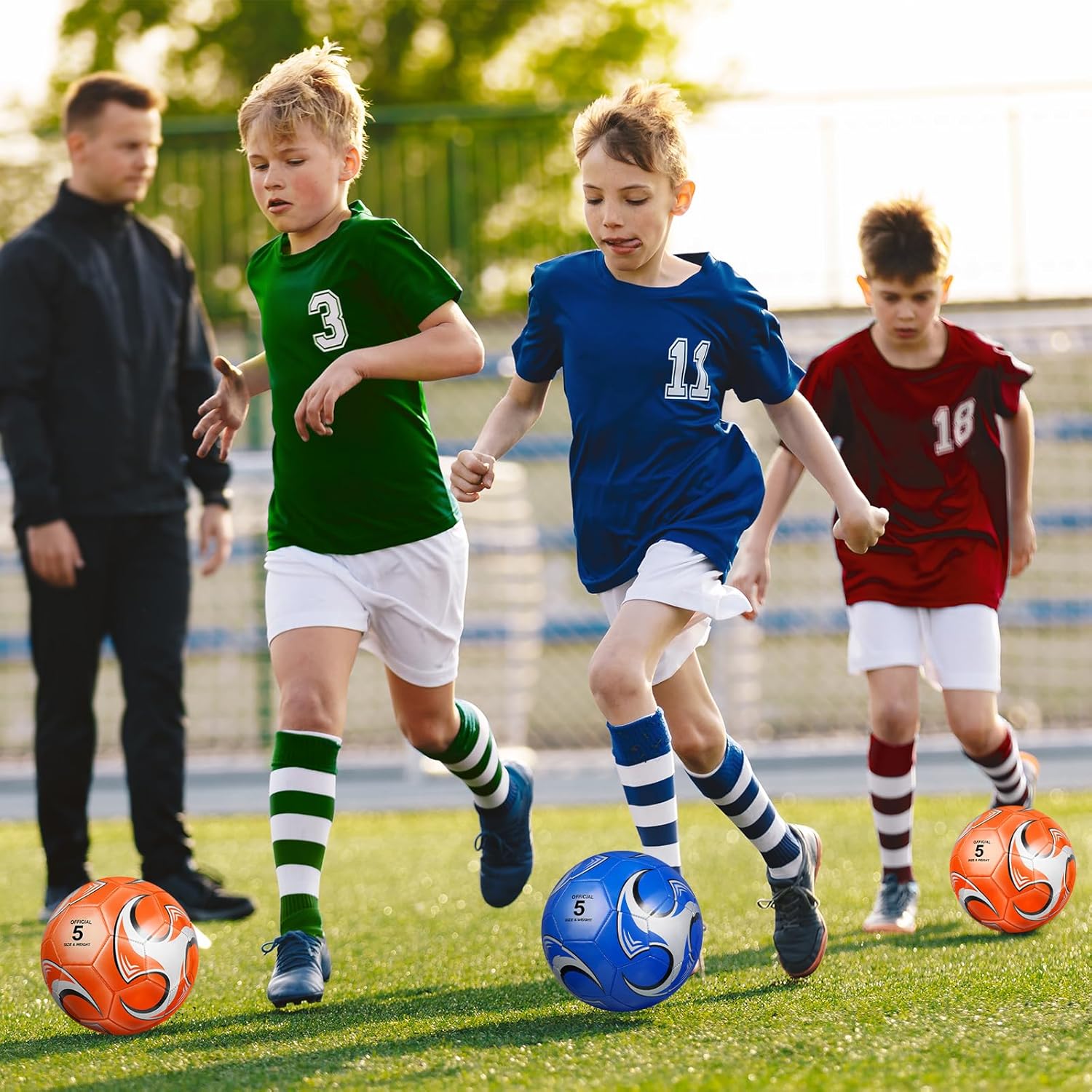 Libima 13 Pcs Soccer Ball Bulk Operation 10 Pcs Official Size Soccer with Carry Bag and 2 Pump Soccer Training Sport Gift for Child Adults
