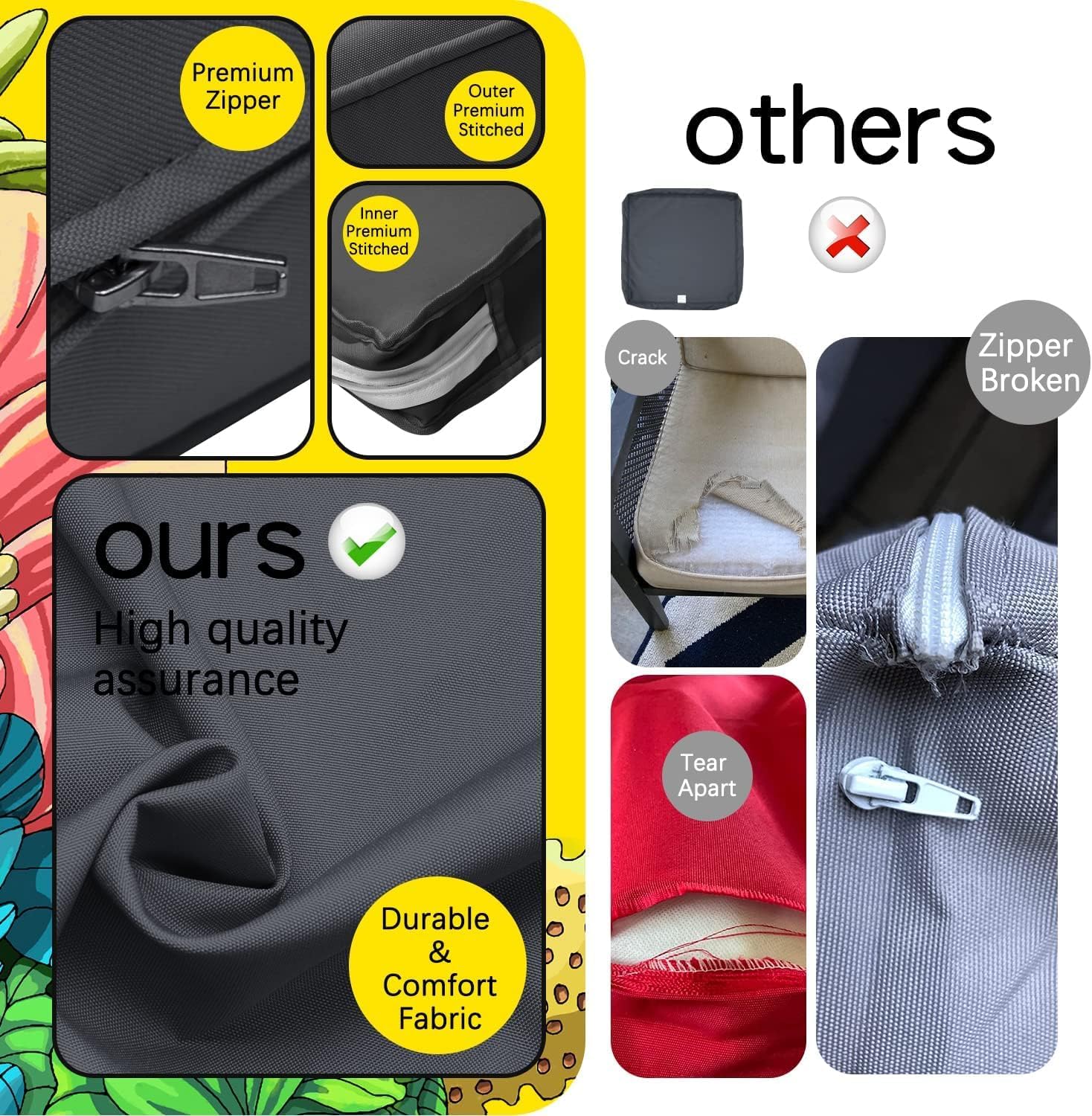 ClawsCover Juego de 8 fundas de repuesto para asientos y respaldos para exteriores, 4 piezas, mimbre de 4 plazas, muebles de patio, sofá modular con