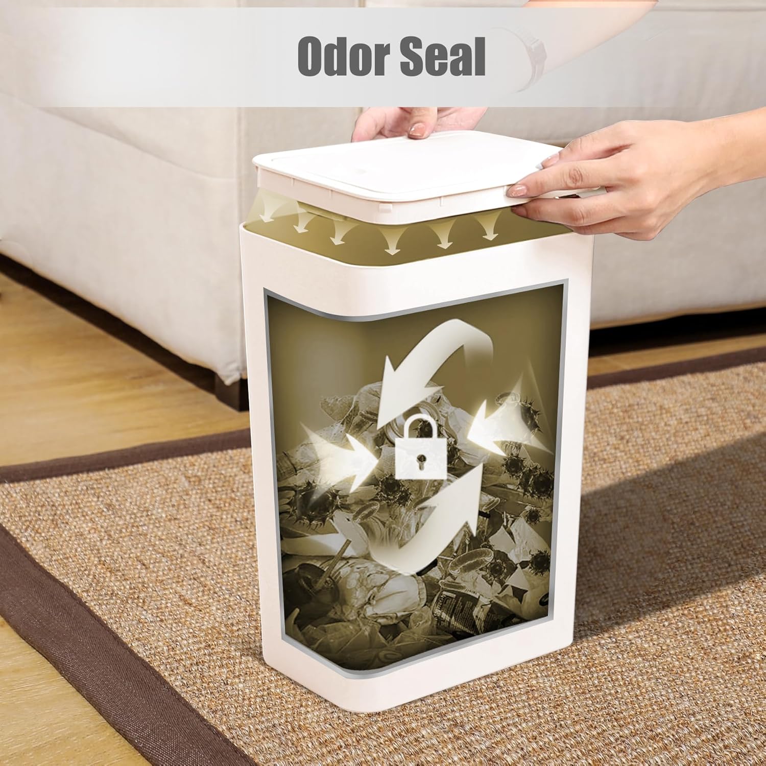 Basurero de baño con tapa, cubo de basura delgado de 10 litros2.6 galones, cesta de basura pequeña con tapa desplegable para cocina, dormitorio,