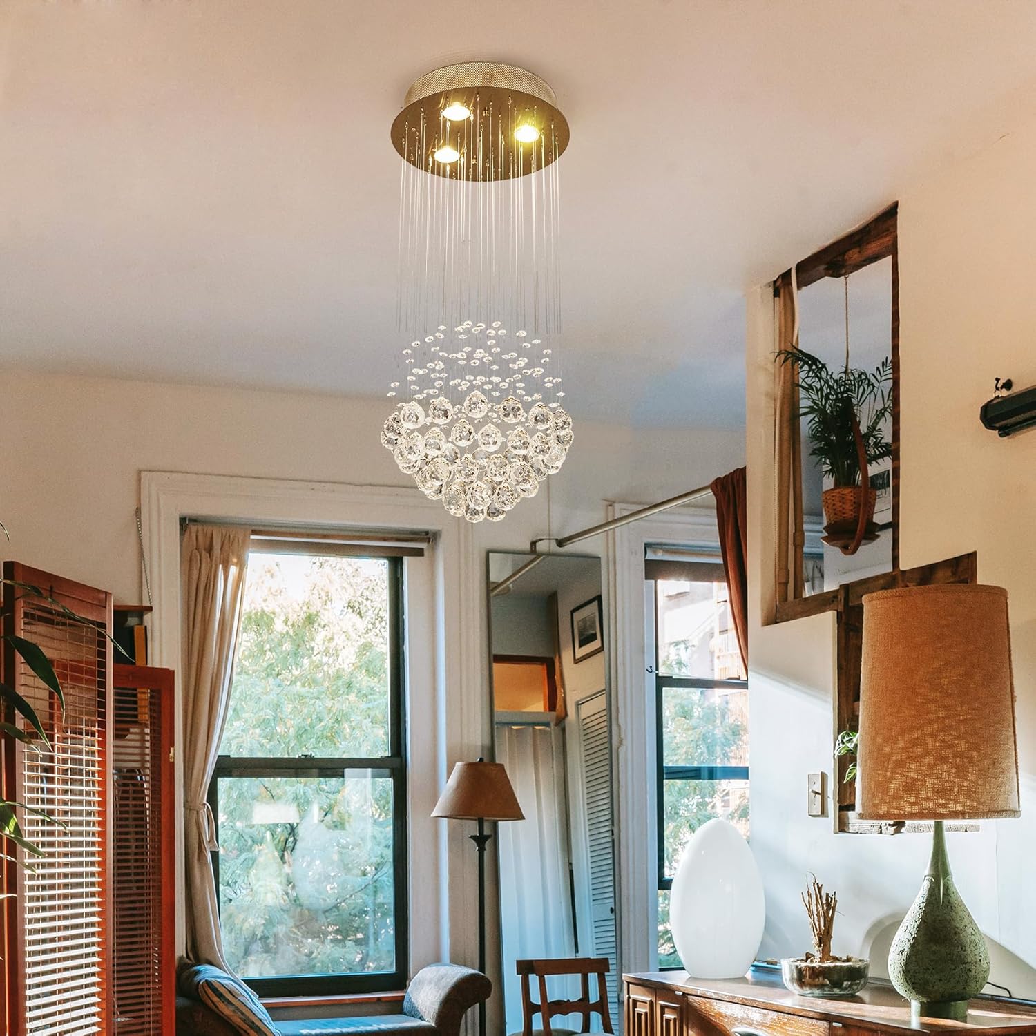 Moderno candelabro de cristal con forma de gota de lluvia, lámpara colgante para comedor, sala de estar, baño, vestíbulo