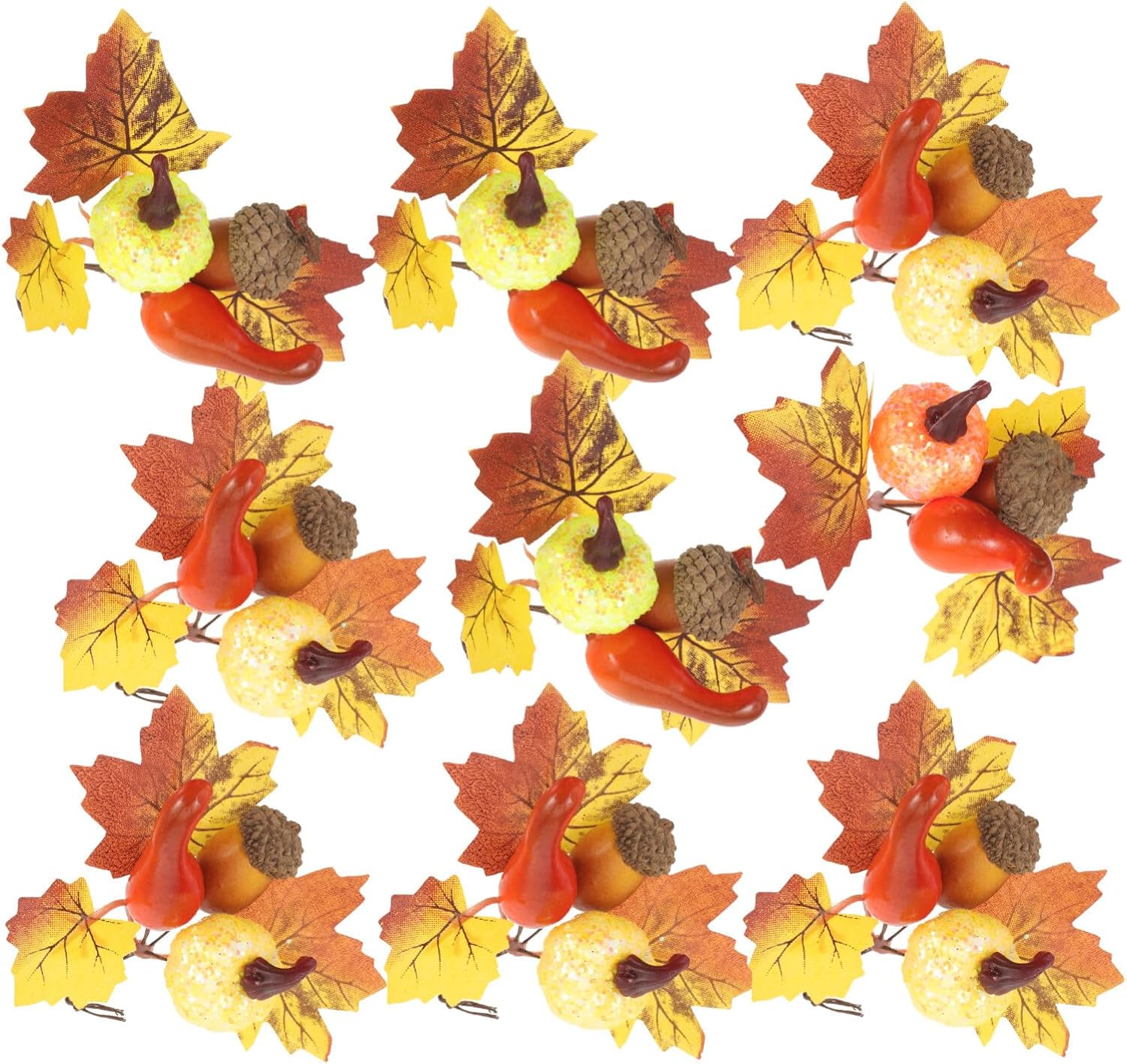 Abaodam 10 piezas de ramas artificiales de hoja de arce, púas de otoño de imitación con calabazas, conos de pino para granja, otoño, Acción de