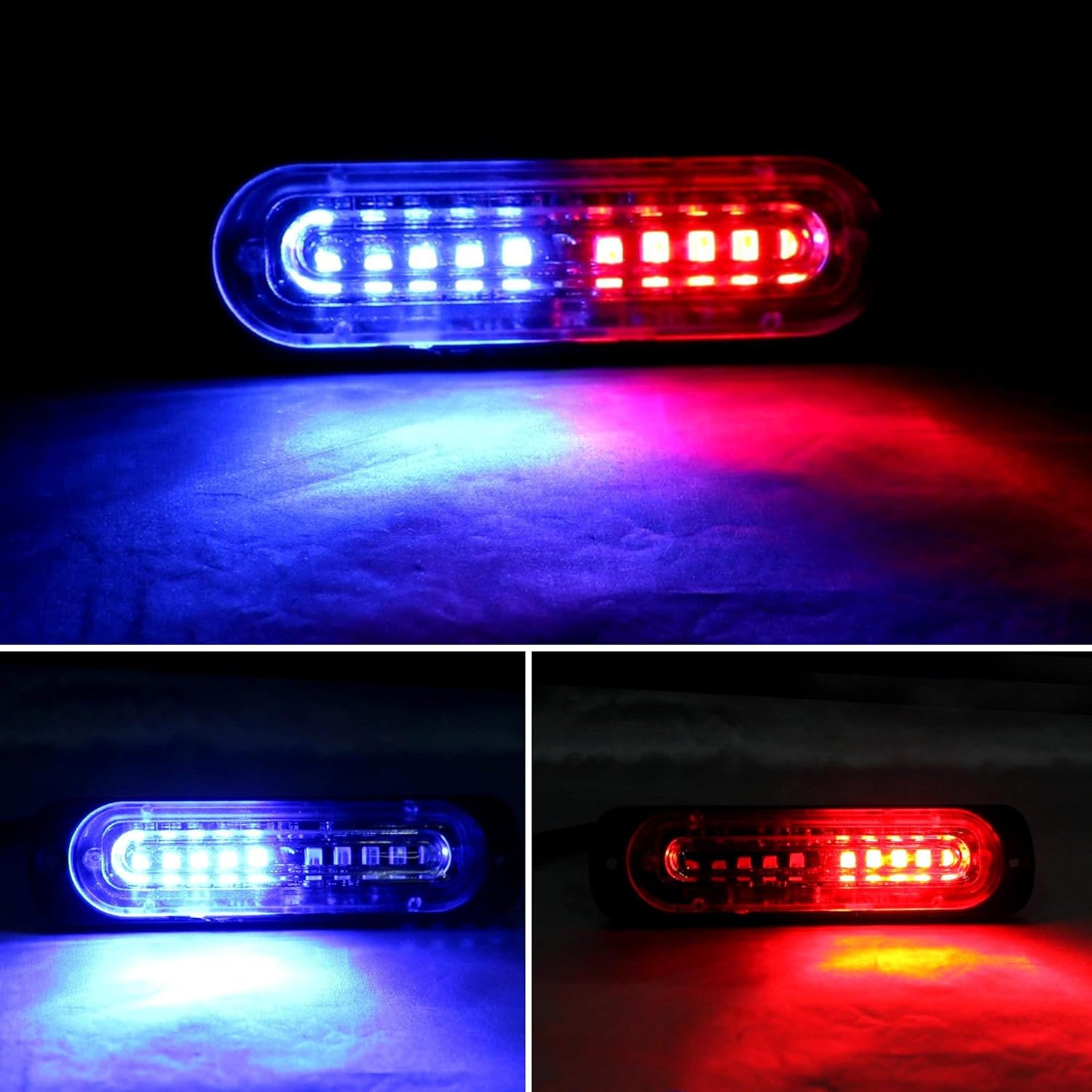 Paquete de 4 luces LED estroboscópicas ultra delgadas de 4.4 pulgadas, 10 luces LED estroboscópicas de montaje en superficie (rojoazul)
