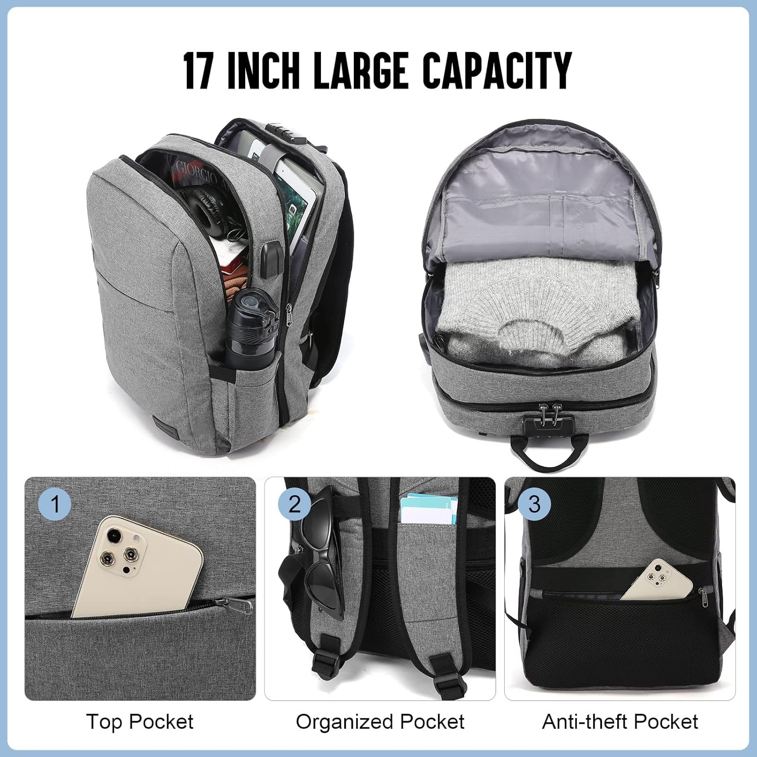 LOVEVOOK Mochila para computadora portátil para mujer, mochila de trabajo de viaje TSA antirrobo, mochila para computadora de negocios de 17